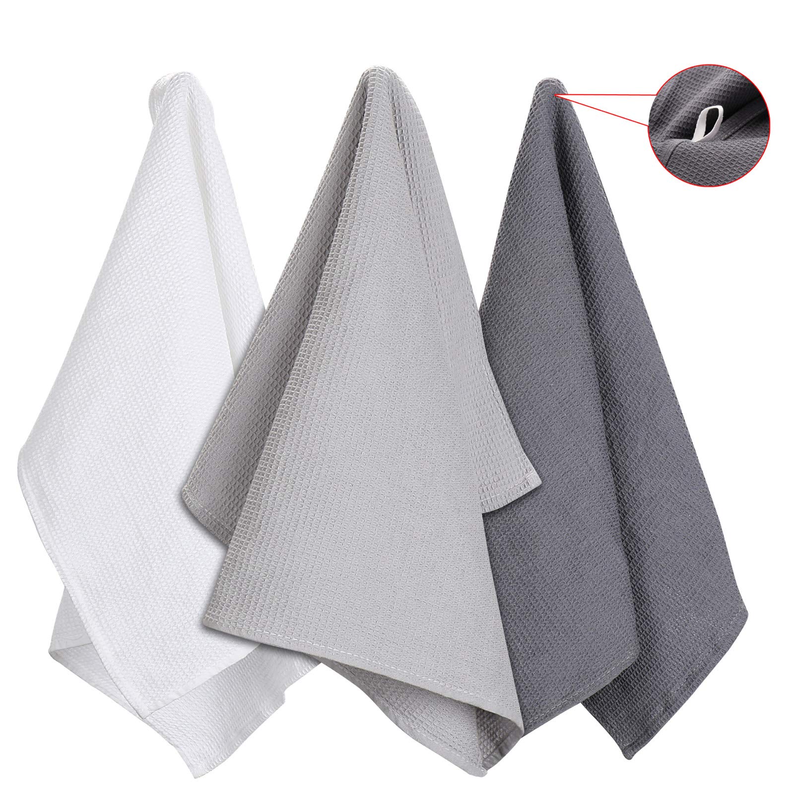 Jennice House Cotton Waffle Weave Dish Towels Set - Ultra Soft Absorbent Kitchen Hand Towels (Set of 3, Gray) - Perfect for Washing Dishes, Drying Hands & Decorating Your Modern Kitchen