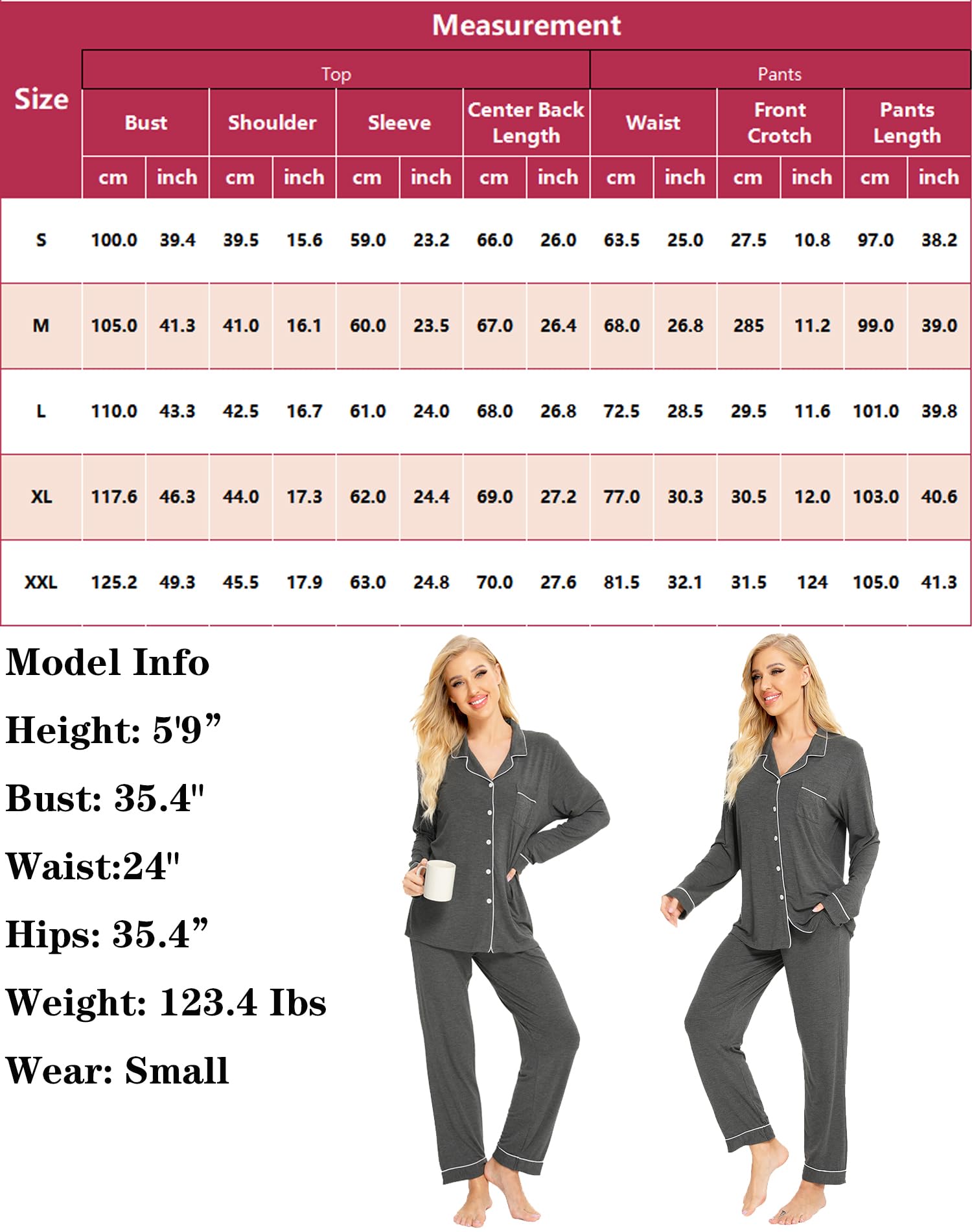SWOMOG Women's Soft Cotton Pajama Set - Long Sleeve Button Down Sleepwear & Lounge Outfit for Cozy Nights at Home