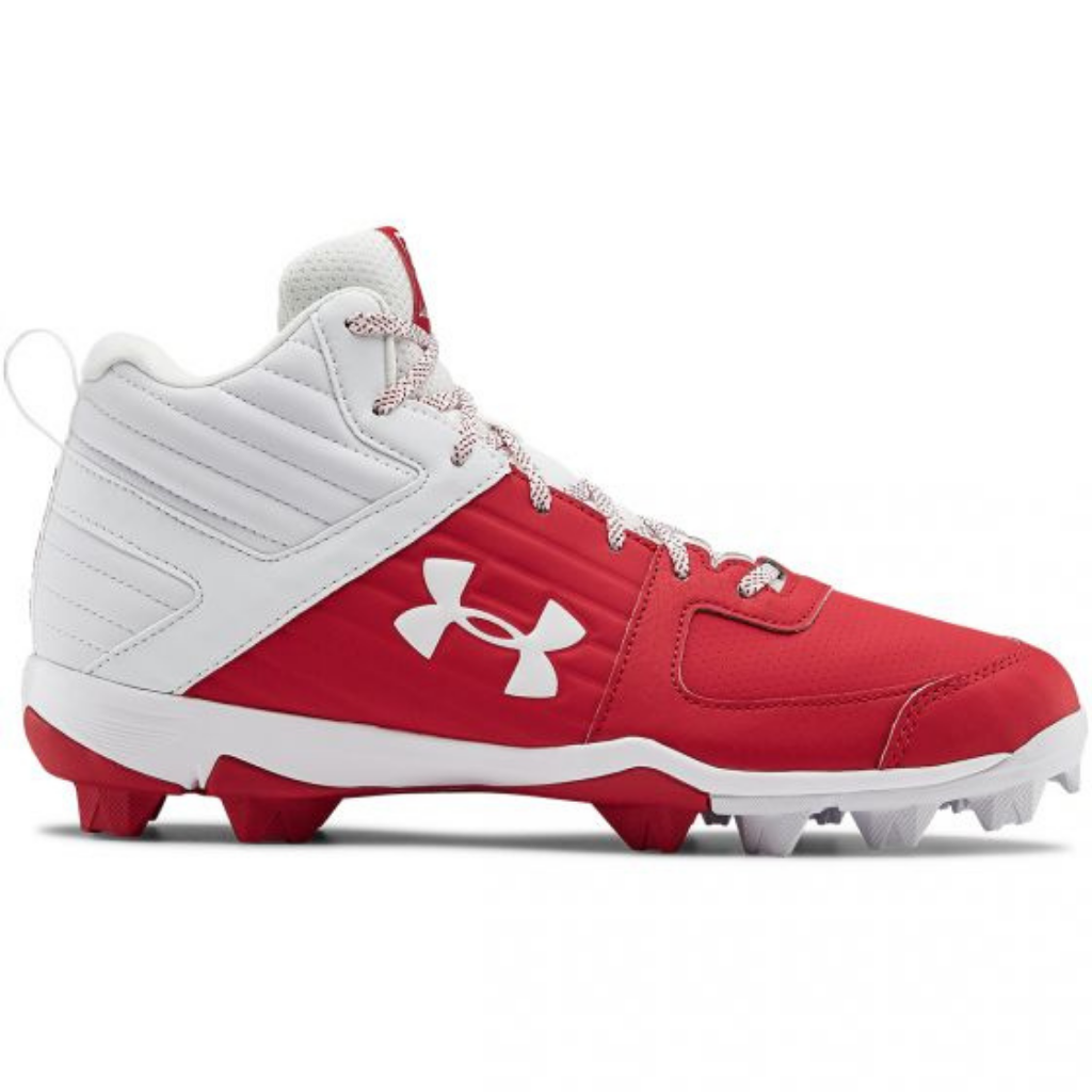 UA 2021 Boys Leadoff Mid RM Jr. Baseball Cleats - Red (3023448-600) | Lightweight & Durable for Youth Baseball Games & Practices