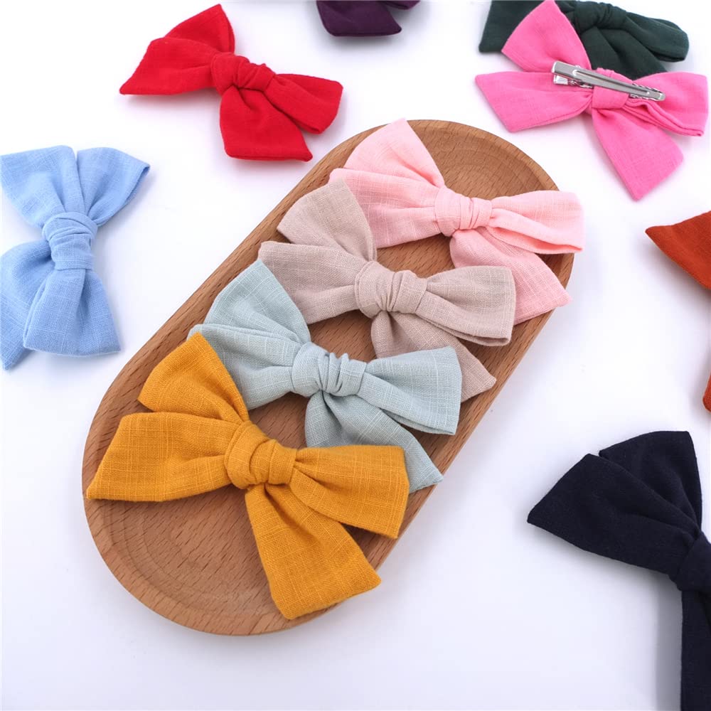 12 PCS Baby Girls Hair Bows - Linen Alligator Clips for Infants & Toddlers - 4'' Knot Bow Hair Accessories for Kids - Perfect for Parties, Photography & Daily Styling