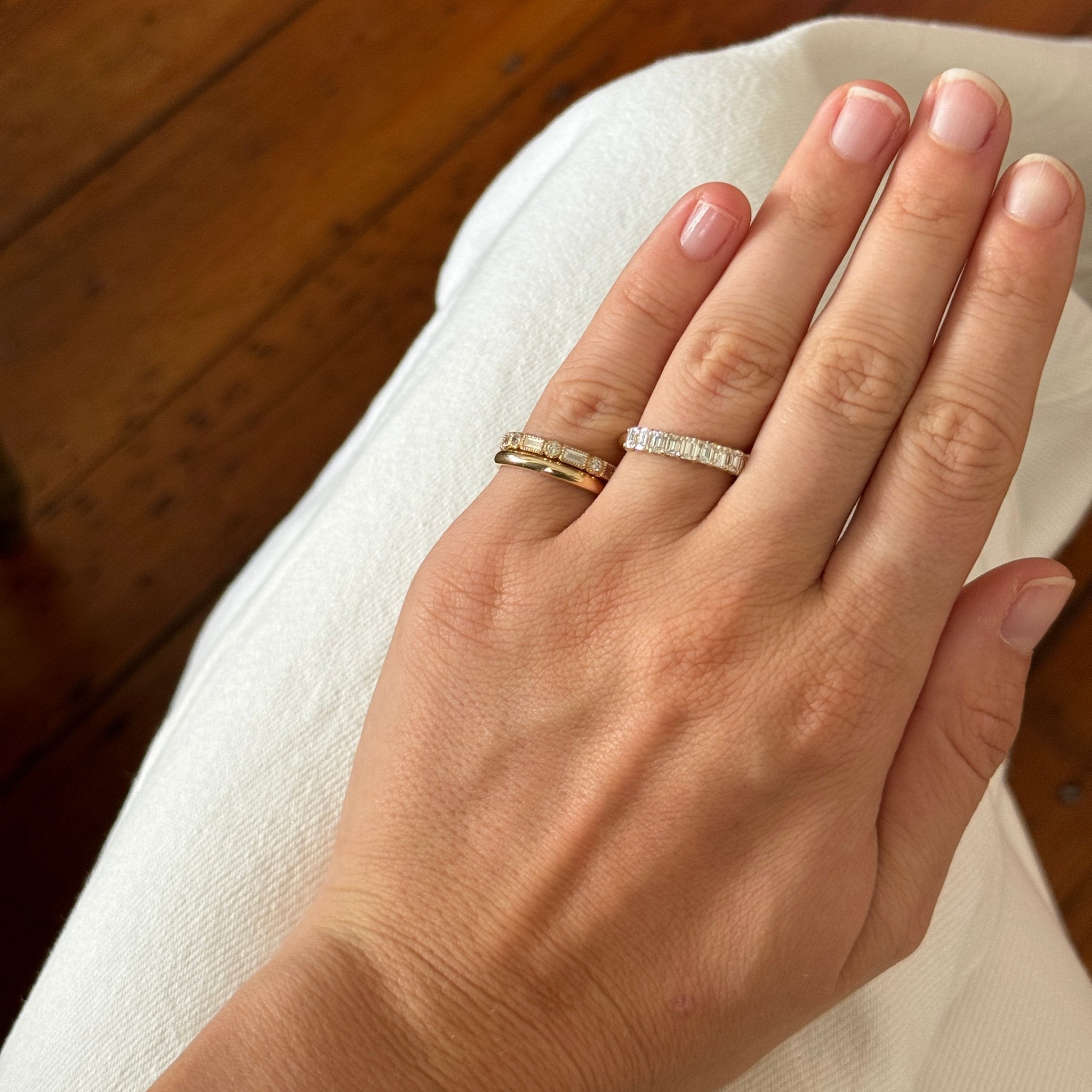 14K Yellow Gold Baguette & Round Diamond Eternity Wedding Band with Milgrain Detailing - Perfect for Anniversaries, Engagements, and Bridal Jewelry Sets