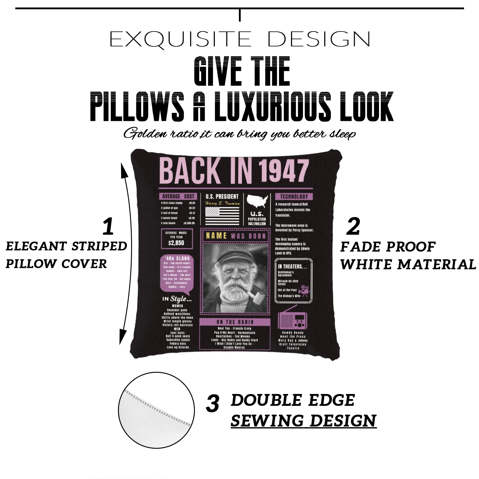 77th Birthday Gifts for Women & Men - Purple 1947 Custom Throw Pillow with Sofa Design | Super Soft Birthday Decor & Party Gift for Boys, Girls, Grandparents | Perfect for Home Decor, Anniversary Celebrations & Special Occasions