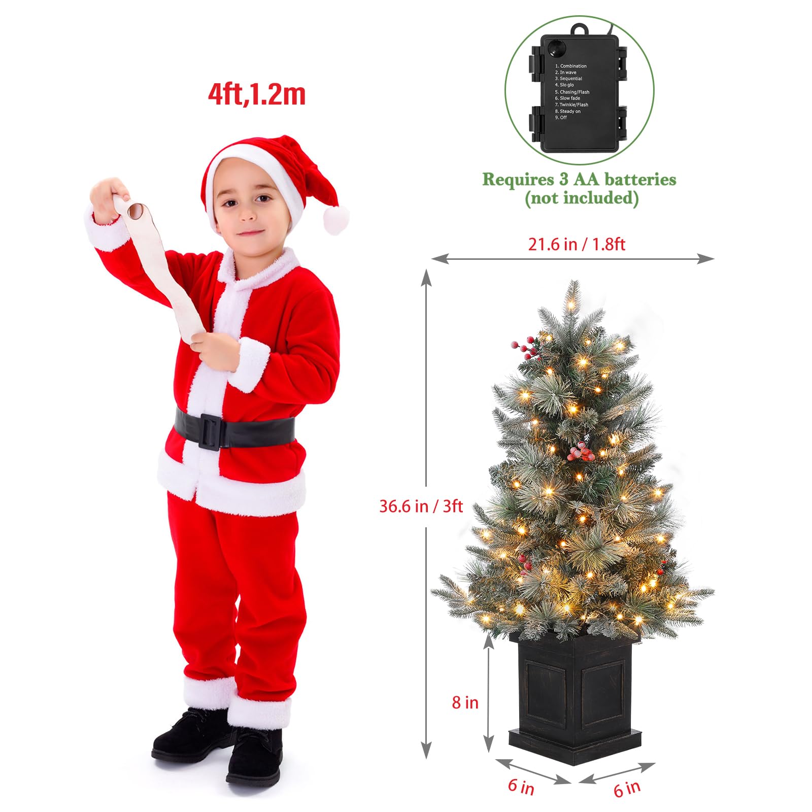 GARVEE 3 Ft Prelit Premium Snow Flocked Artificial Christmas Tree with 8 Mode Warm White LED Lights - Mini Prelit Xmas Pine Tree for Holiday Decorations | Perfect for Home, Office, Yard, Indoor & Outdoor Christmas Decor