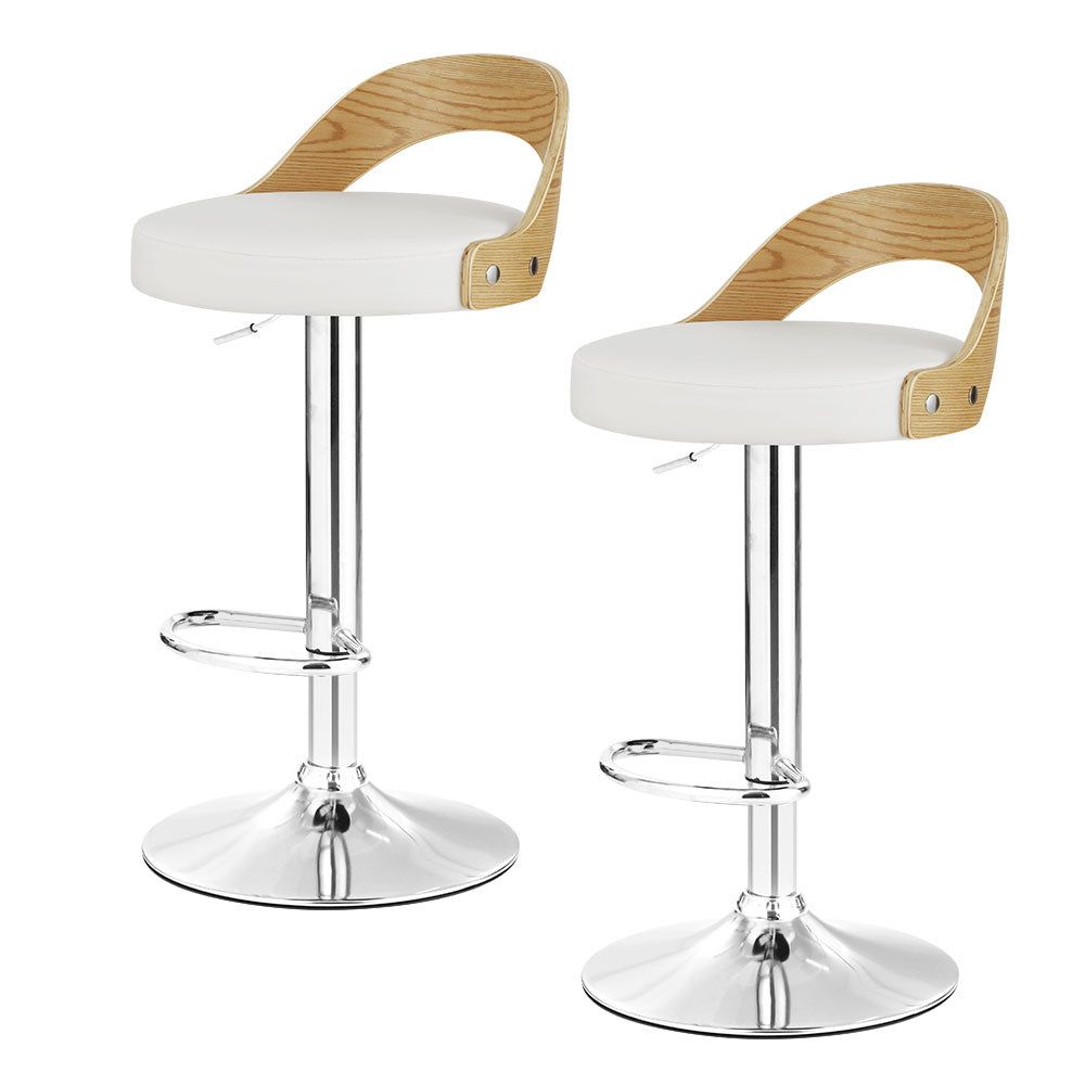Adjustable Height White Leather Padded Bar Stools Set of 2 - Modern Kitchen Counter Stools for Dining & Home Bar Decor