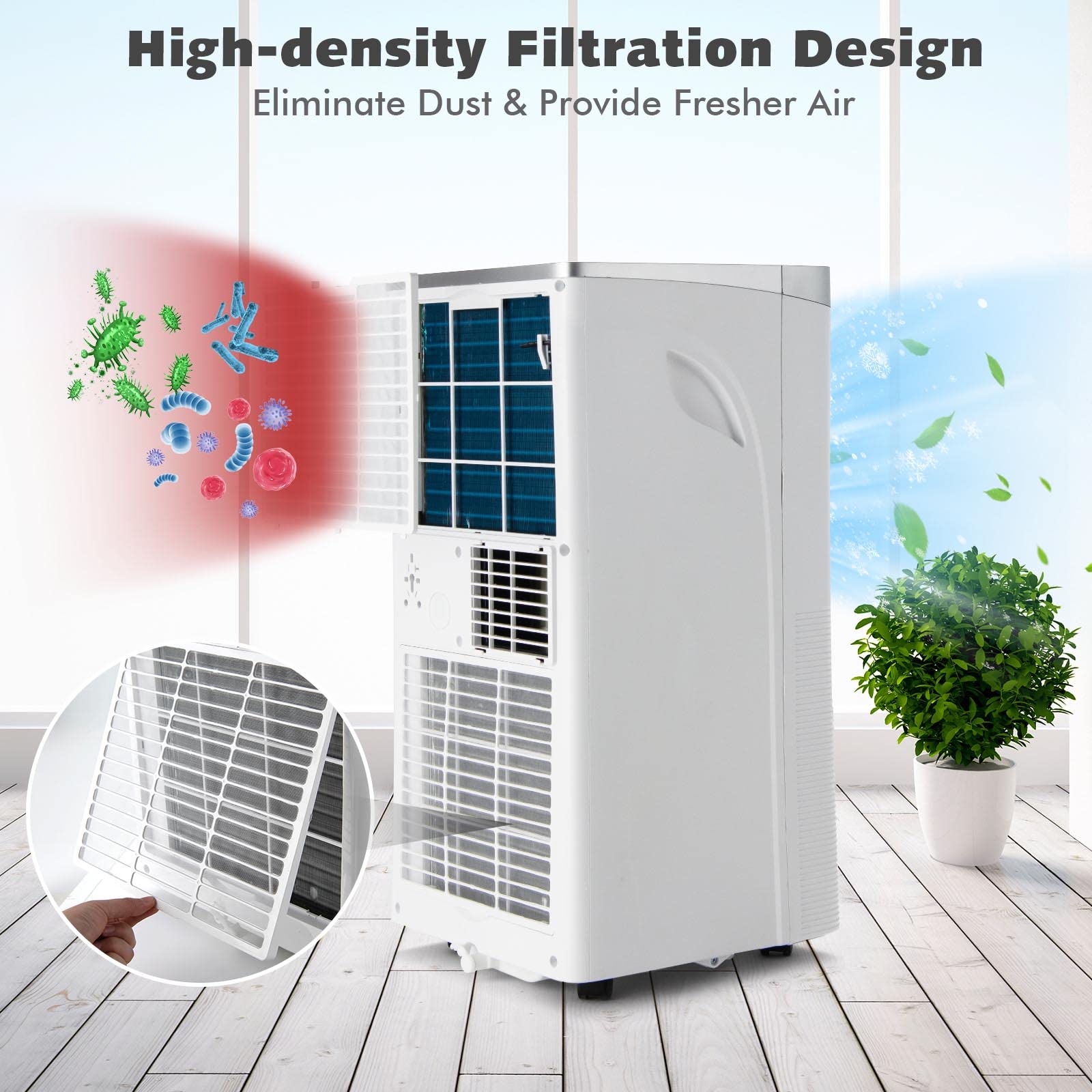 GOFLAME 10000BTU Portable Air Conditioner - 3-in-1 Cooling Fan, Dehumidifier & Air Cooler with Remote Control, Sleep Mode, 2 Speed Settings & 24H Timer - Includes Window Kit for Home, Office, Bedroom & Small Spaces (White) - Perfect for Summer Cooling, Hot Rooms & Energy Efficient Climate Control