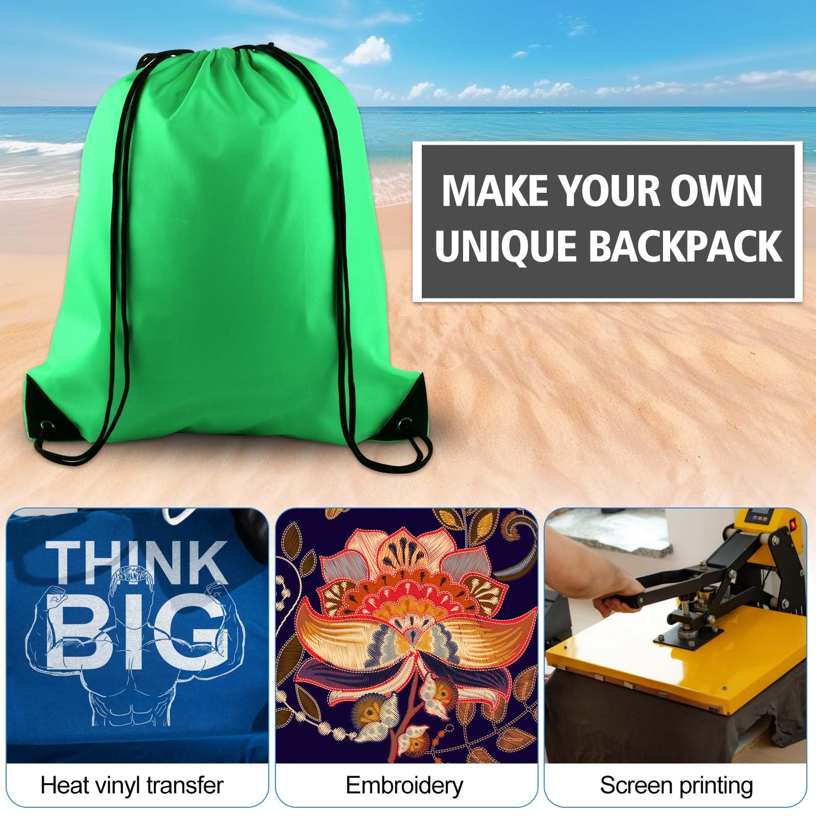 PLULON 2-Pack Green Drawstring Backpacks - Lightweight Cinch Sack Gym Bags for Yoga, Travel, Sports & Outdoor Activities | Perfect for Gym, Beach, School & Camping Essentials