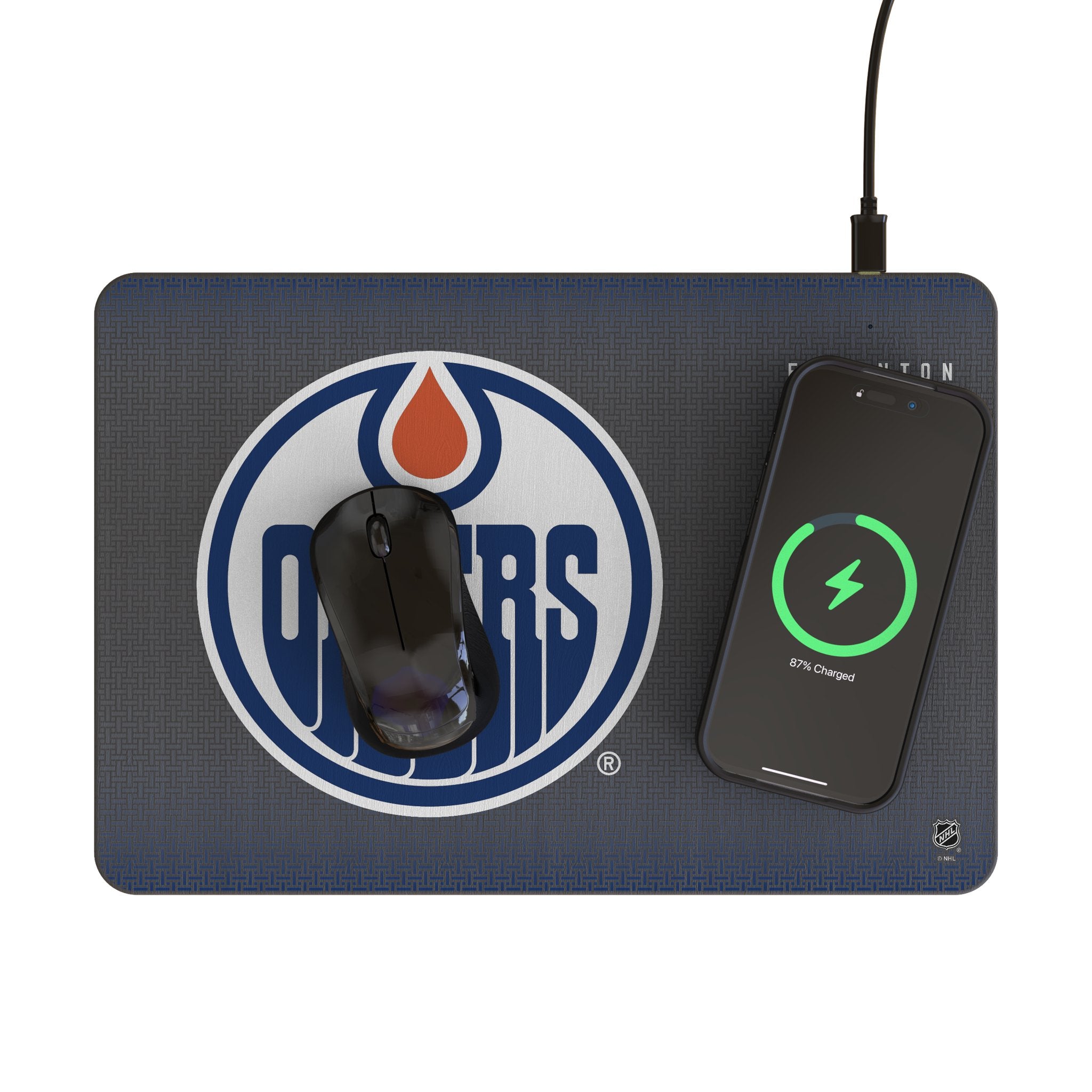 Edmonton Oilers NHL Team Logo 15W Fast Wireless Charger & Mouse Pad Combo - Perfect for Gaming, Office, and Home Desk Setup