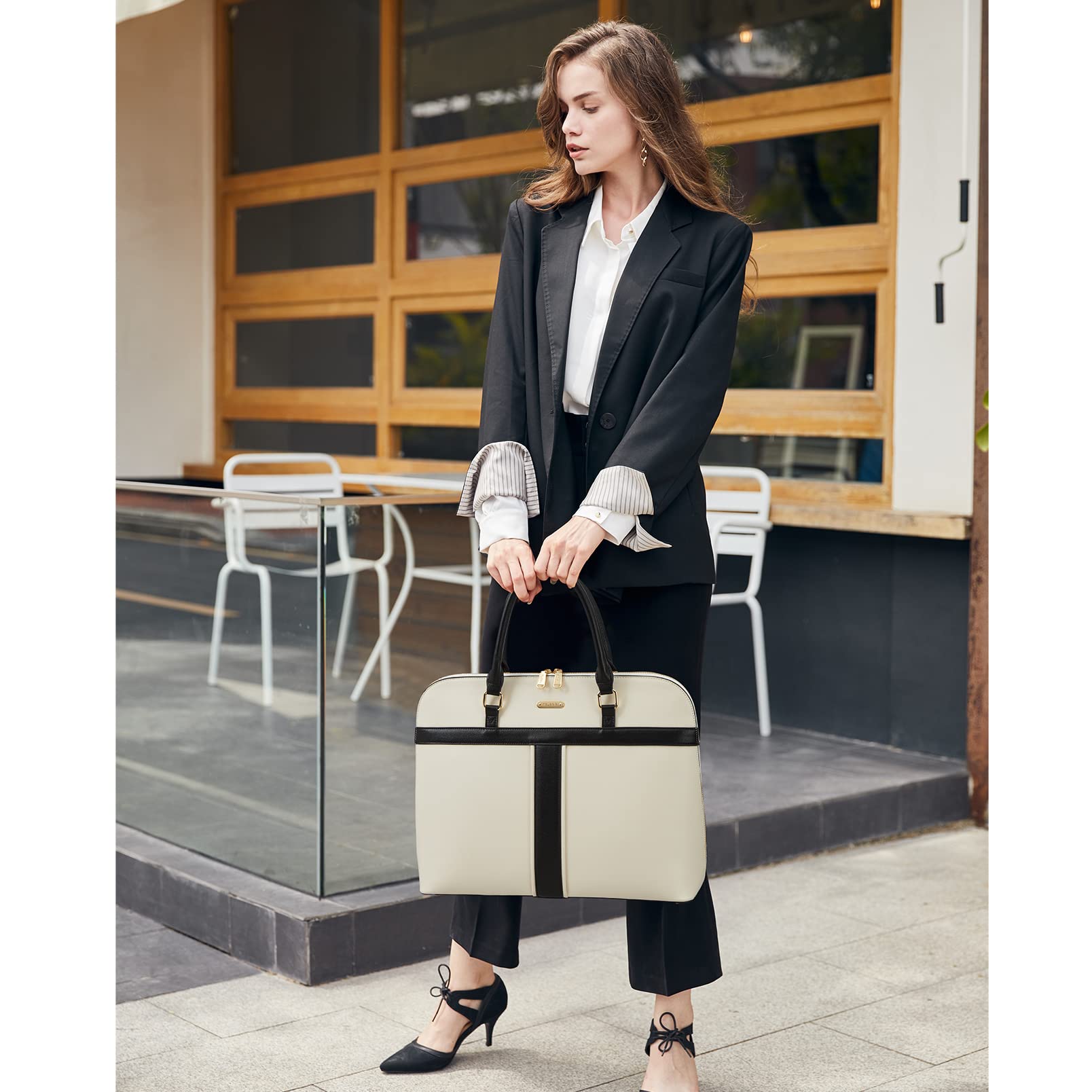 Telena 15.6 Inch Leather Laptop Tote Bag for Women - Stylish Shoulder Briefcase with Large Capacity - Perfect for Work, Business Travel & Daily Commute