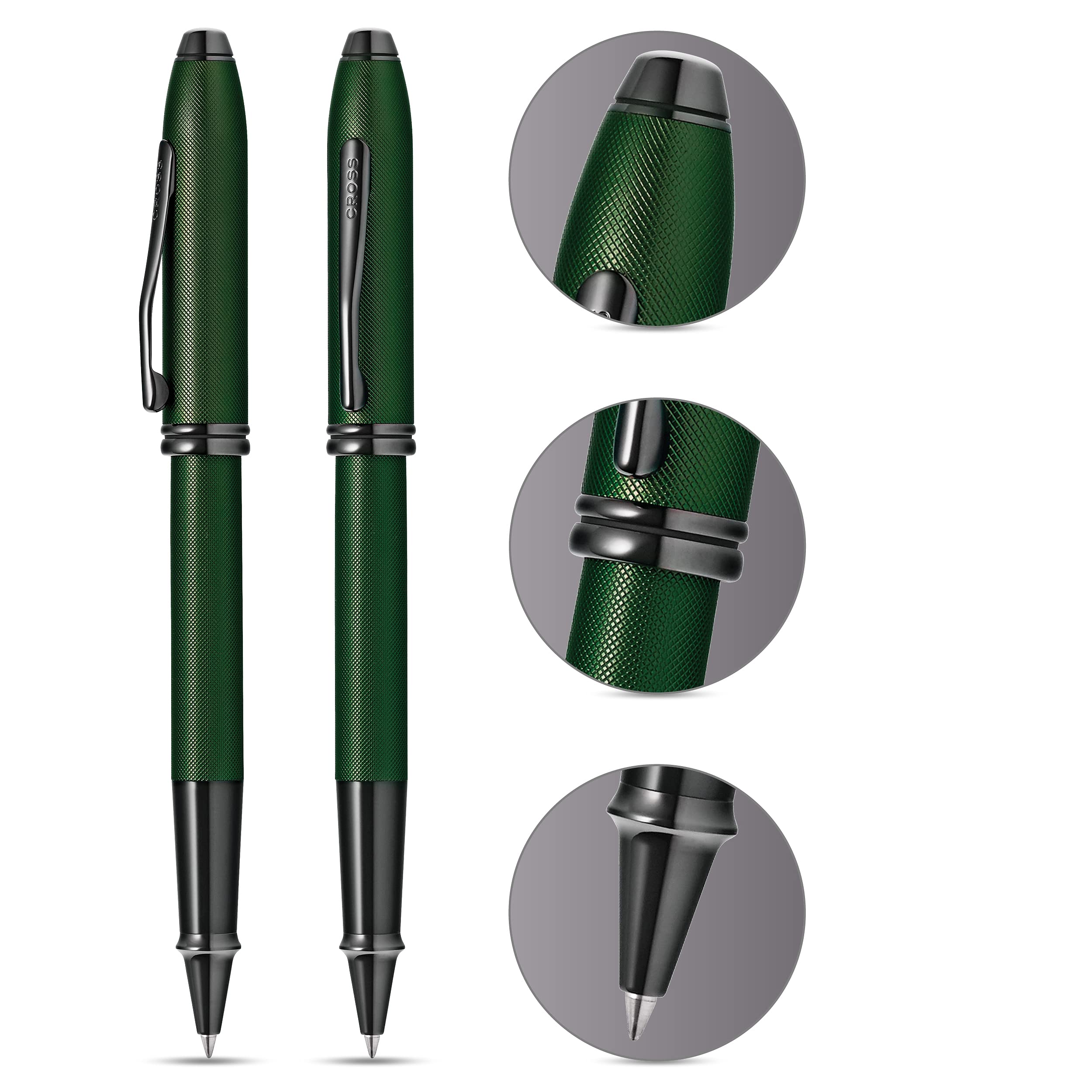 Cross Townsend PVD Micro-knurl Rollerball Pen - Matte Green Luxury Writing Instrument for Professionals | Perfect for Office, Business Meetings & Signature Documents