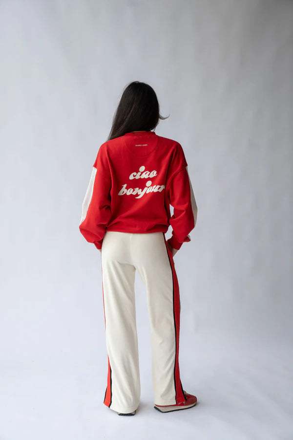 Ciao Bonjour Cherry Print Sweatshirt - Stylish Casual Pullover for Women | Perfect for Travel, Outings & Everyday Wear