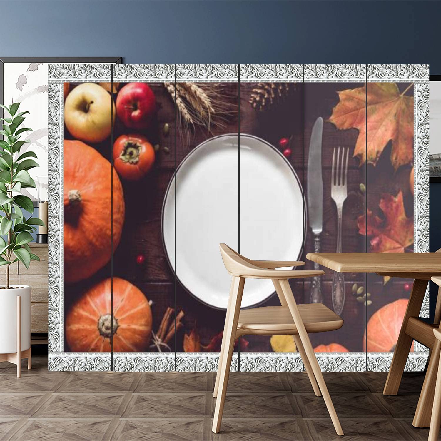 6 Panel Canvas Room Divider Screen - Foldable Privacy Partition for Home, Office, Bathroom & Pool Areas | Thanksgiving Table Setting & Window Style Room Separator | Perfect for Creating Private Spaces, Decorating Events & Dividing Large Rooms