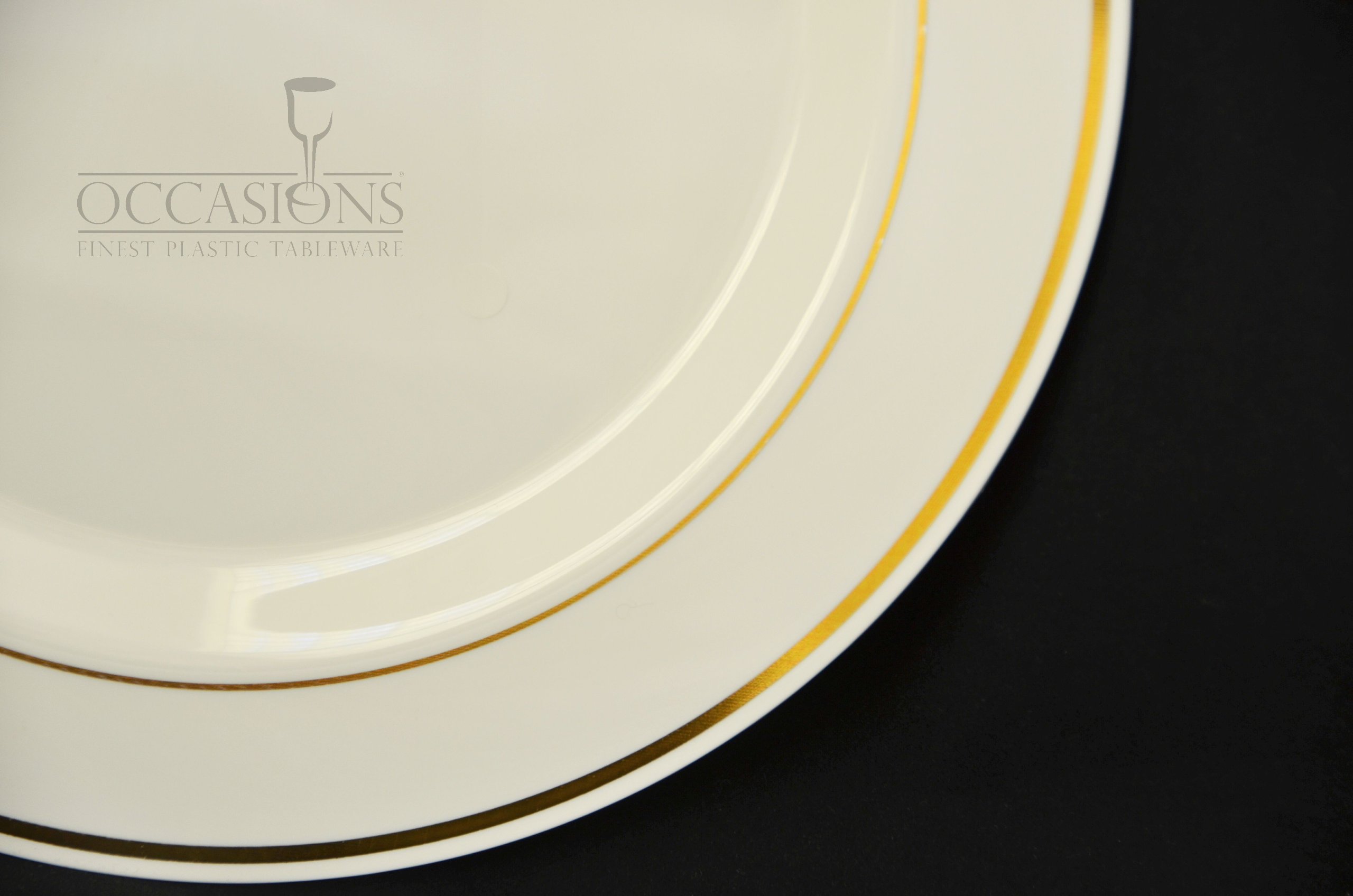 Disposable Plastic Plates & Silverware Combo for Weddings & Parties - 9'', 7.5'', 6'' Sizes (120-Pack, Bone White with Gold Rim) - Perfect for Bridal Showers, Birthday Celebrations & Catering Events