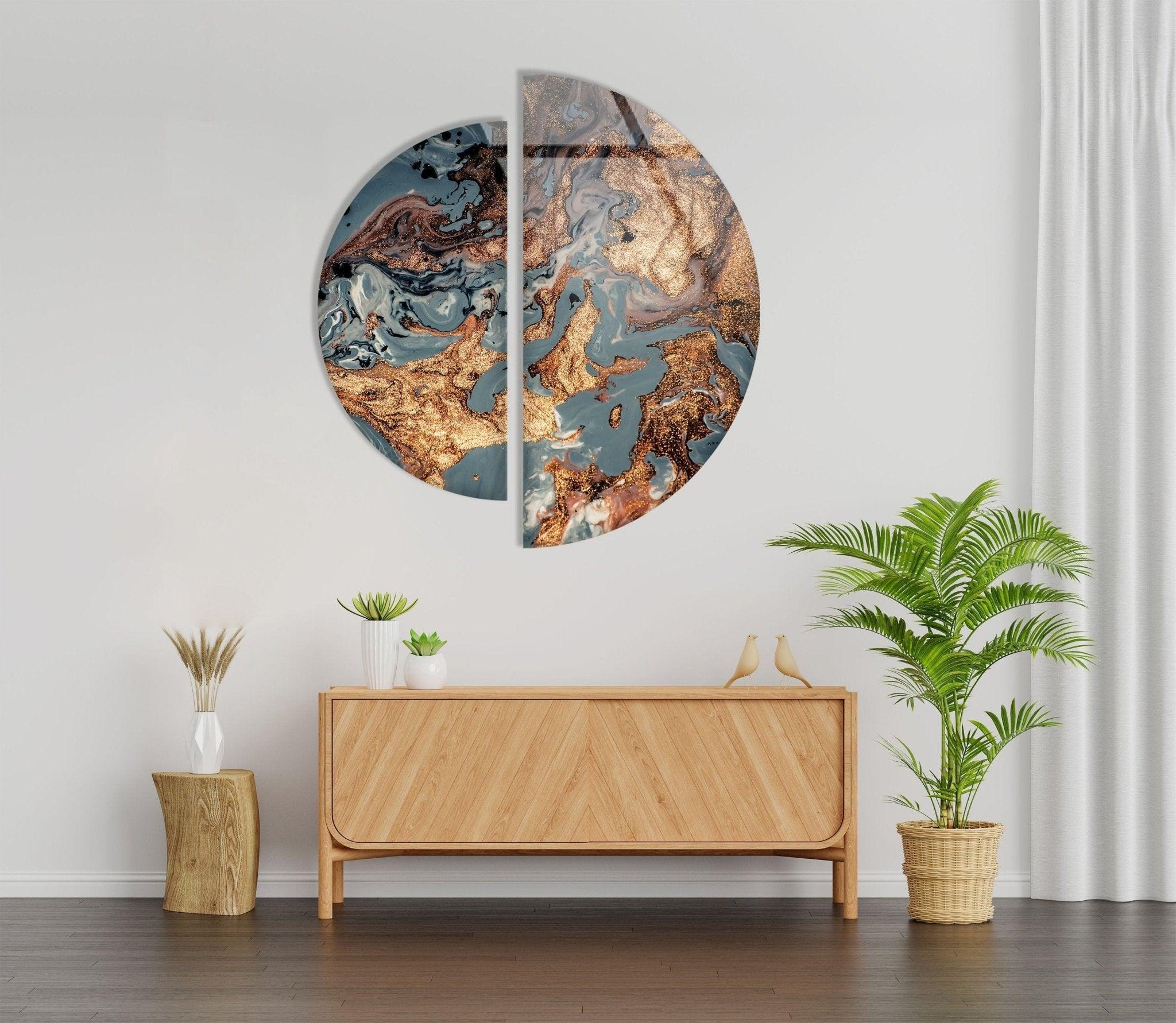 2 Piece Copper Abstract Glass Wall Art Set - Modern Metal & Glass Decor for Living Room, Bedroom, Office - Unique Handmade Home Decor for Wall