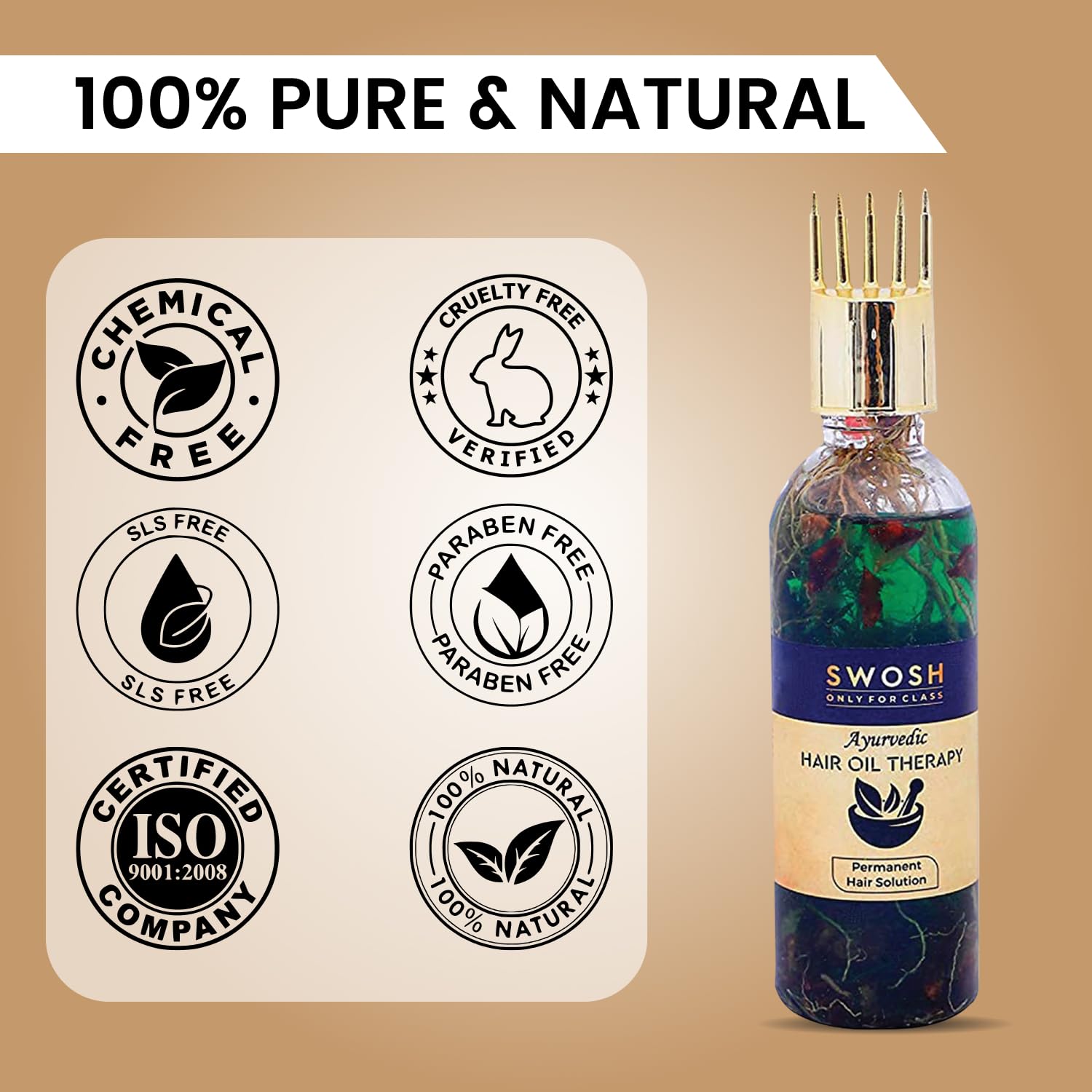 SWOSH 100% Ayurvedic Hair Oil with Bhringraj & Amla - Natural Hair Growth Treatment to Reduce Hair Loss | Paraben, Sulfate & Silicone Free | 100ml | Perfect for Daily Hair Care & Scalp Massage
