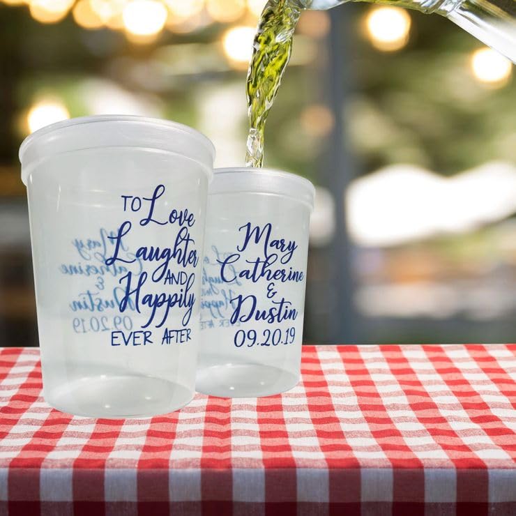 Custom Personalized 16 oz Plastic Stadium Cups with Logo or Message - Disposable or Reusable Party Cups (Set of 10, Red) - Perfect for Weddings, Tailgating & Corporate Events