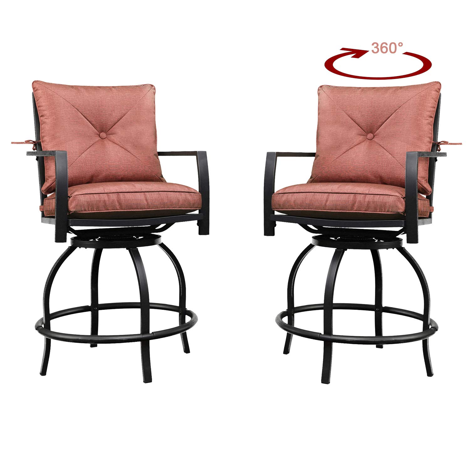 **Swivel Bar Height Patio Chairs with Cushions - 2 Pack Red Outdoor Bistro Set for Garden, Balcony, or Patio - Perfect for Relaxing, Entertaining, and Outdoor Dining**