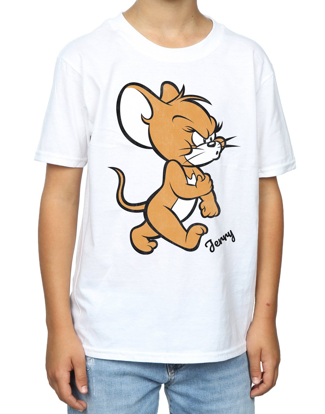 Tom and Jerry Boys' Angry Mouse Graphic T-Shirt - White Cotton Tee for Kids 5-6 Years - Fun Cartoon Character Shirt for School, Playdates & Birthday Parties
