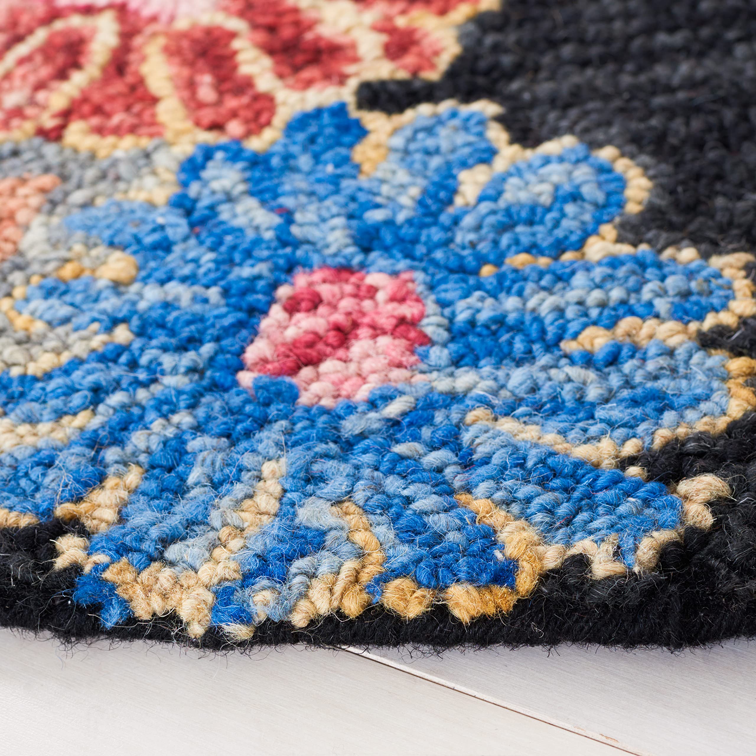 SAFAVIEH Jardin Collection 6' Round Handmade Floral Area Rug - Premium Wool & Cotton Blend in Charcoal & Red (JAR251H) - Perfect for Living Room, Bedroom, or Dining Room Decor