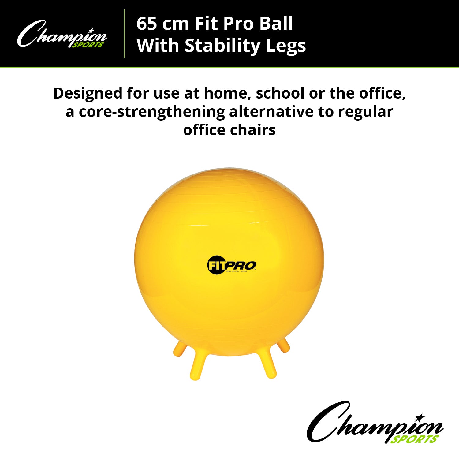 Champion Sports FitPro Exercise Ball with Stability Legs - 65cm Stability & Strength Trainer for Home Gym, Yoga, Pilates & Core Workouts
