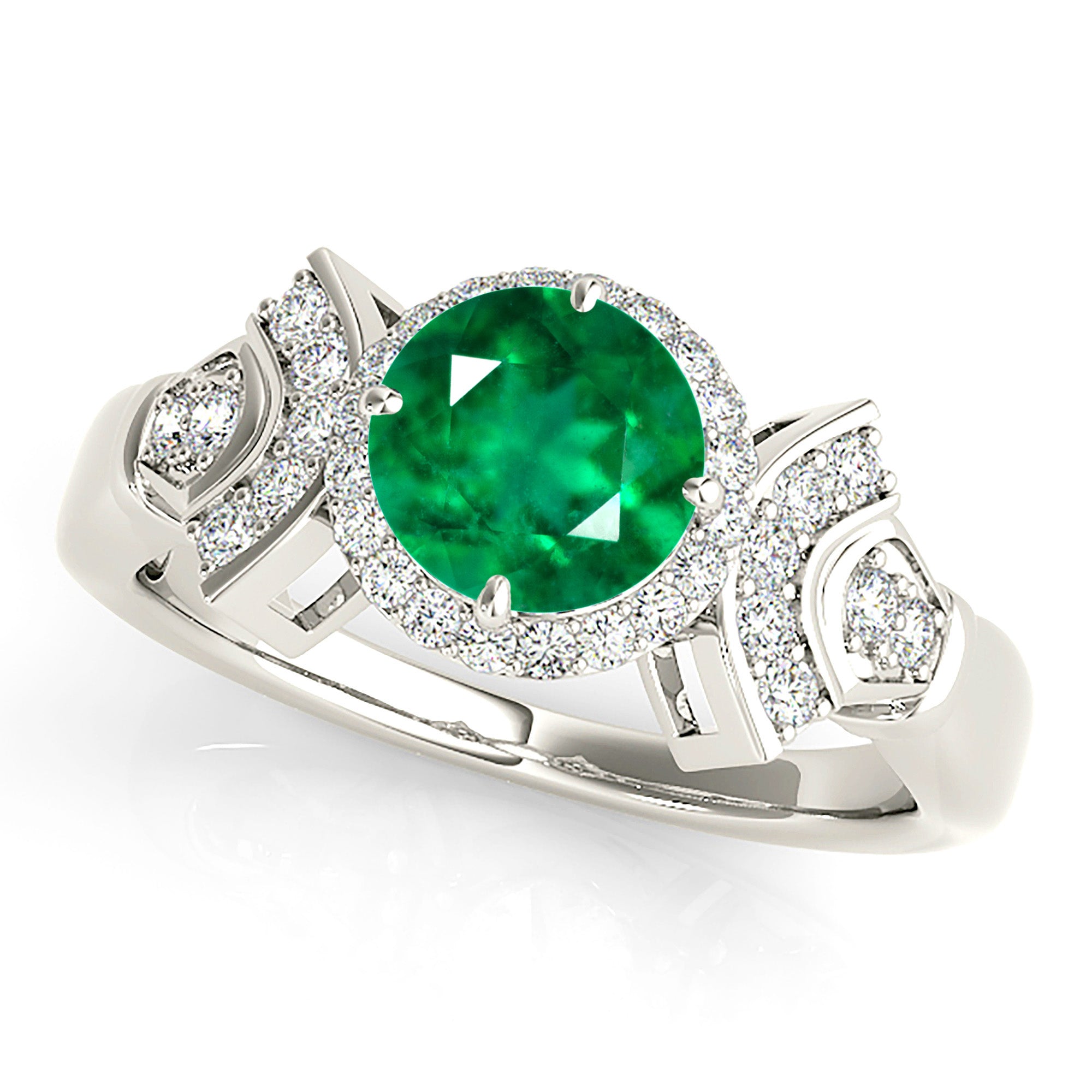 1.70 Carat Genuine Emerald Ring with Halo & Diamond Accent Band - Elegant Wedding, Engagement & Anniversary Jewelry Gift for Women