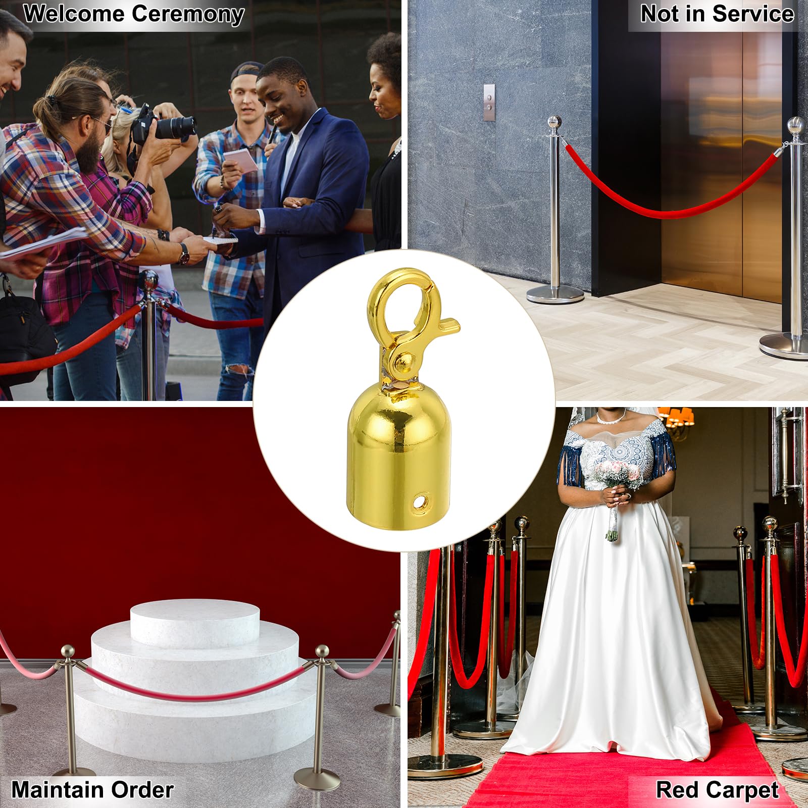 Golden Stanchion Rope End Stoppers 6-Pack - Crowd Control & Queue Dividers for Events