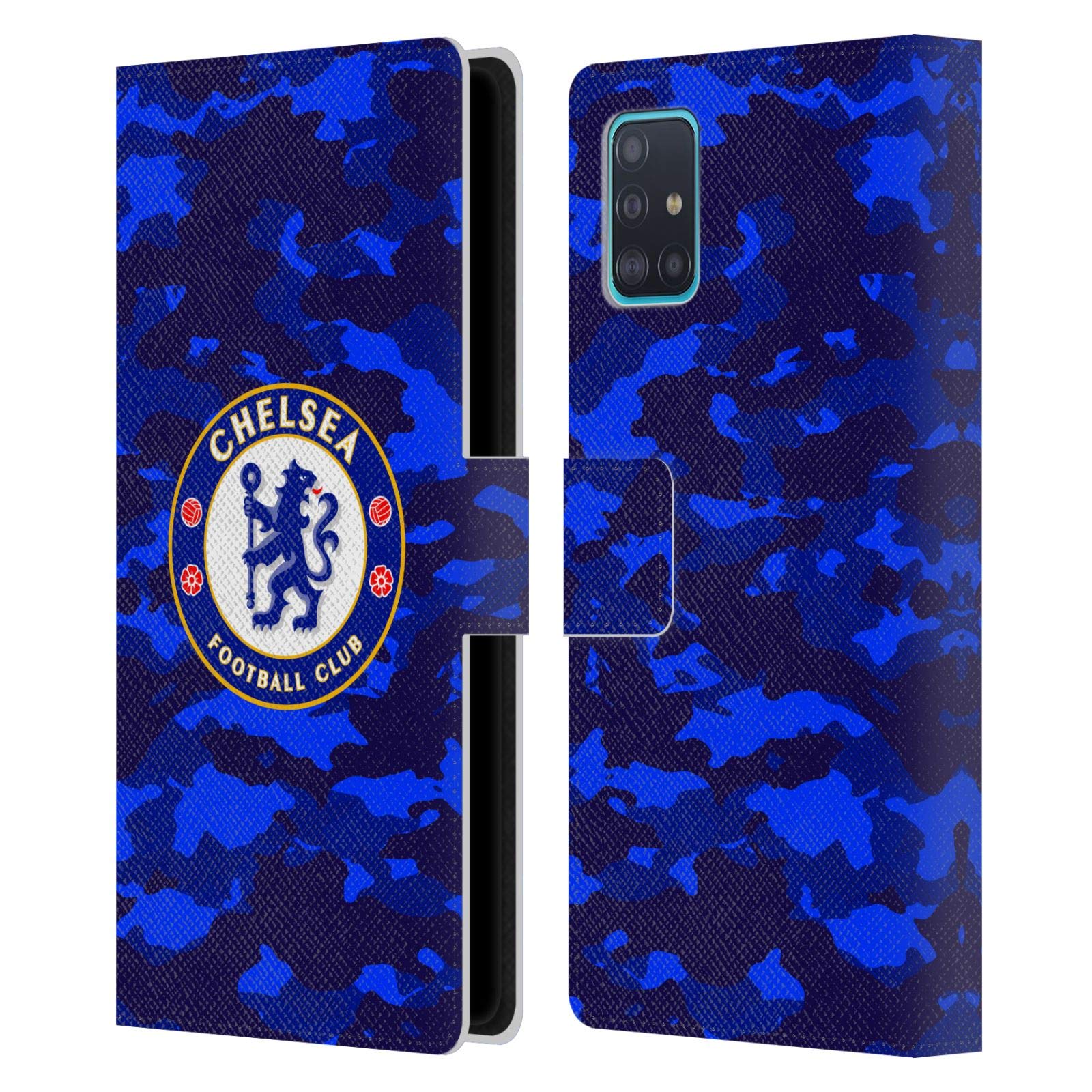Head Case Designs Chelsea FC Camouflage Crest Leather Book Flip Case Cover for Samsung Galaxy A51 (2019) - Perfect for Matchdays & Daily Protection