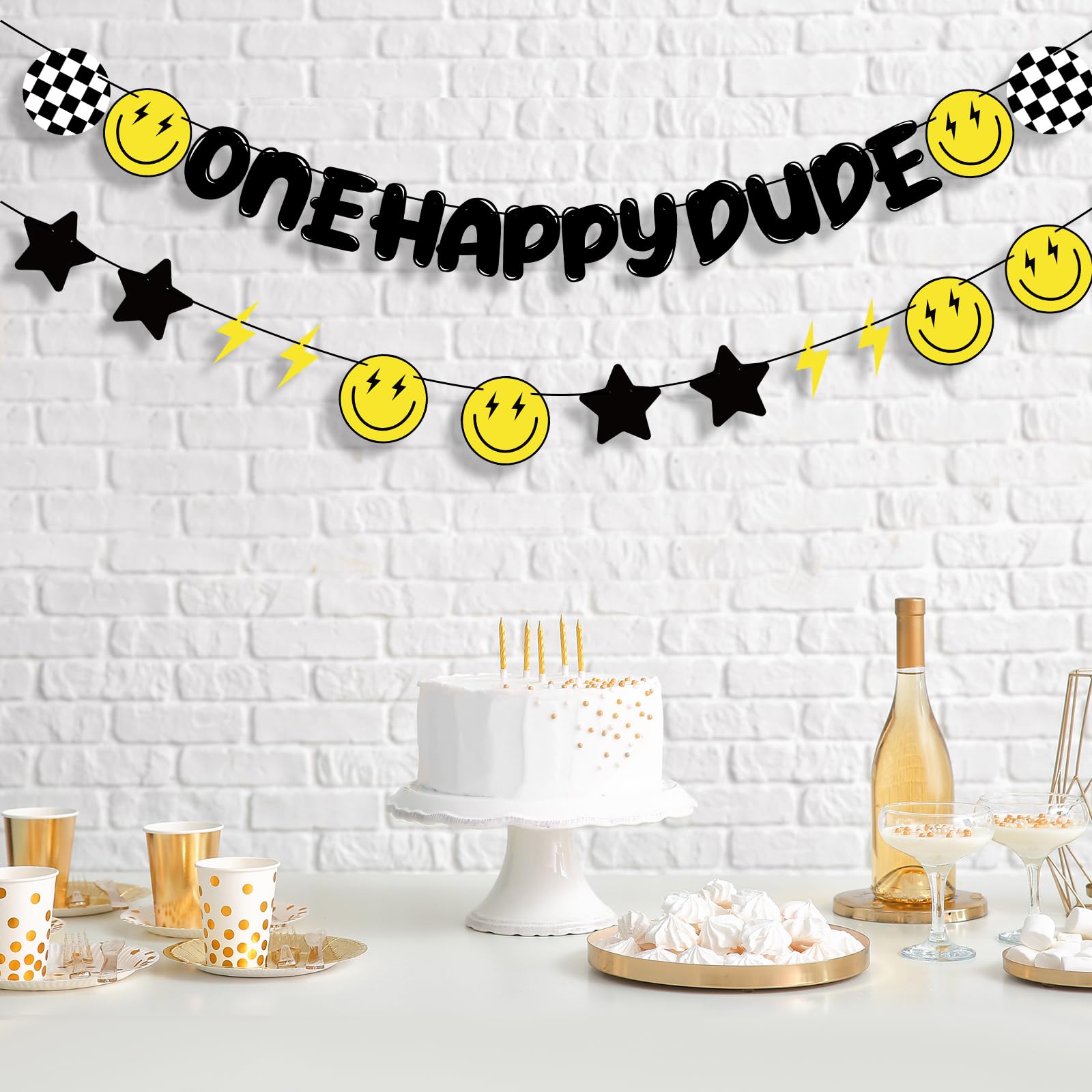 28 Pcs One Happy Dude Birthday Party Decorations Set - 1st Birthday Banner, Smiley Face Hippie Theme for Baby Boy's First Birthday Party Decoration | Perfect for Indoor & Outdoor Celebrations