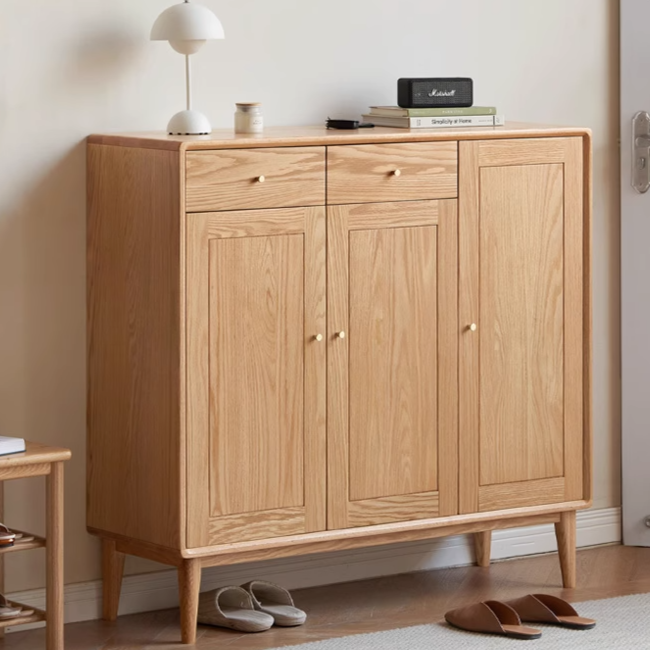 **Solid Oak Wood Shoe Storage Cabinet - Organize Shoes, Boots & Accessories | Perfect for Entryway, Bedroom & Closet Organization**