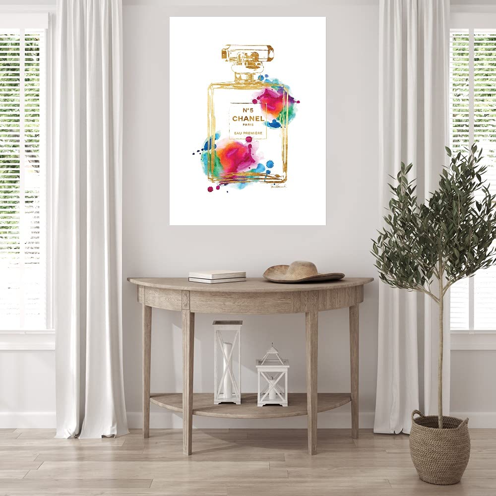 Golden Splash Perfume Canvas Wall Art by Amanda Greenwood - Modern Abstract Painting for Living Room, Bedroom, Office Decor - Ready to Hang 24x32 Inches - Perfect for Home, Hotel & Restaurant Wall Decor