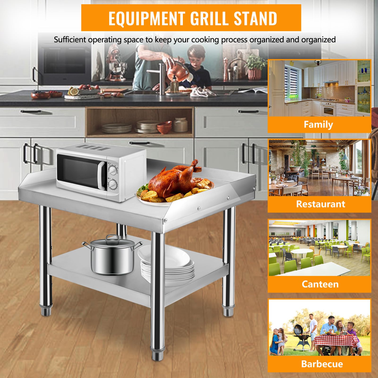 GAOMON Stainless Steel Grill Stand with Adjustable Storage Shelf - 24 x 28 x 24 Inch Heavy Duty Commercial Kitchen Equipment for Restaurants, Hotels & Home Use - Perfect for Outdoor BBQ, Catering & Food Prep Stations