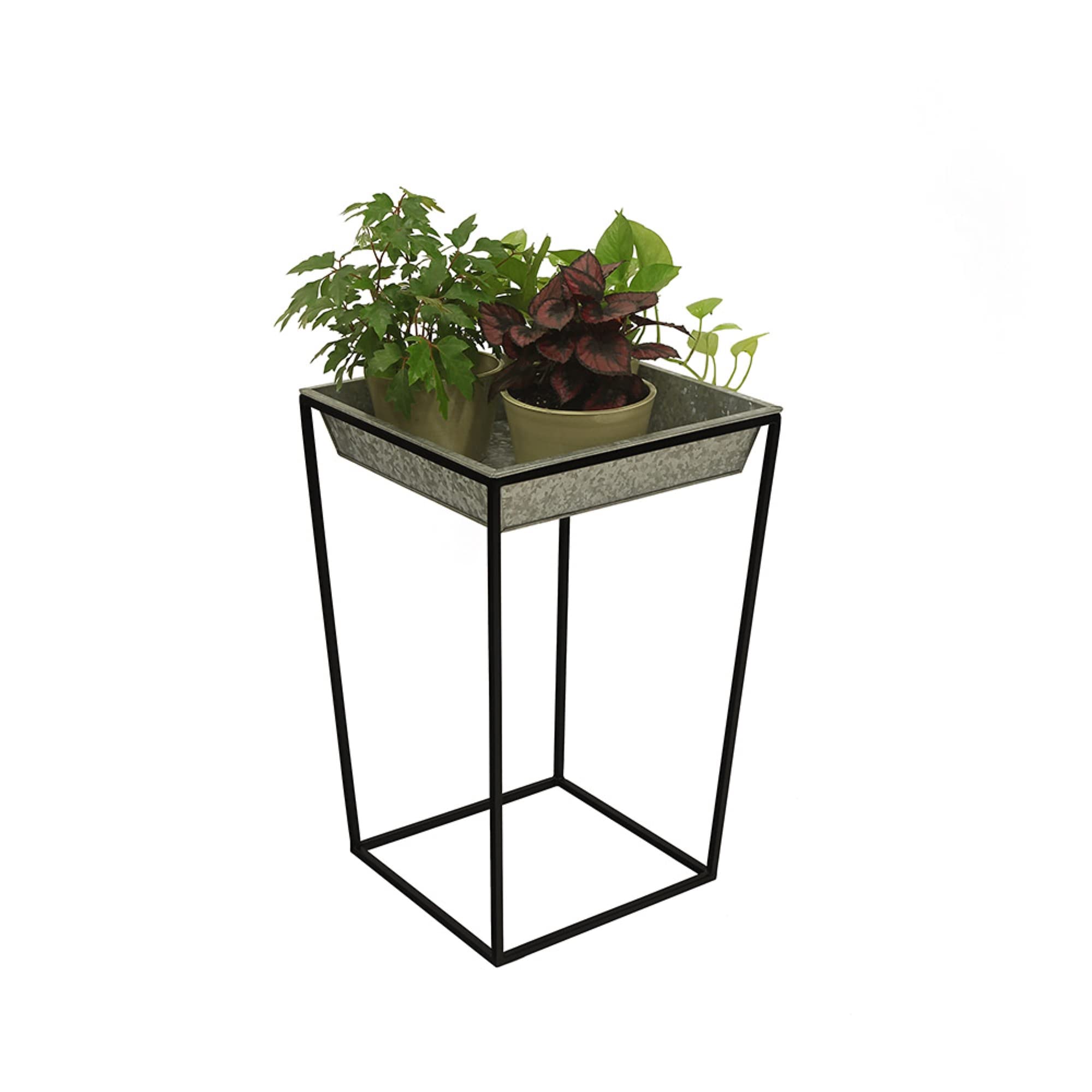 Arne Plant Stand - 22 Inch Height with Galvanized Tray - Modern Indoor/Outdoor Flower Pot Holder for Living Room, Patio, Garden Decor
