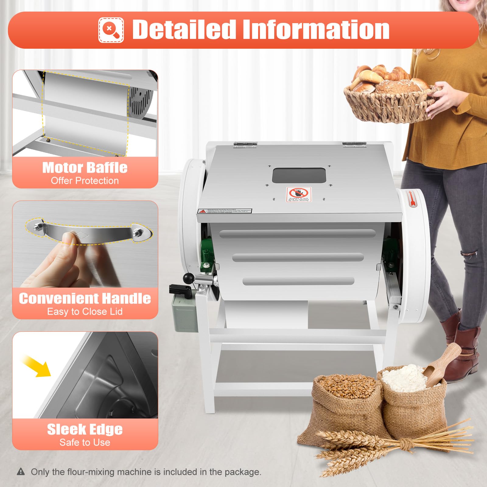 30QT Commercial Electric Dough Mixer - 1.5KW 110V Heavy Duty Kneading Machine with 90° Tilt & 2-Speed (1400 RPM) - Perfect for Bakeries, Pizza Shops, and Commercial Kitchens