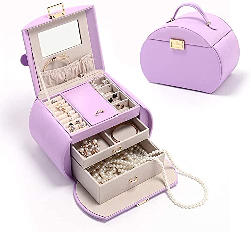 Vee Princess Style Jewelry Box Organizer for Women & Girls - Mirror Jewelry Storage Case for Earrings, Necklaces, Rings, Watches & Bracelets - Perfect Gift for Birthday, Christmas & Special Occasions (Purple)