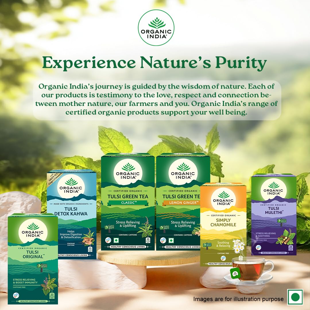 ORGANIC INDIA Tulsi Green Jasmine Tea - 25 Herbal Tea Bags | USDA Organic, Caffeine-Free | Perfect for Relaxation, Meditation & Stress Relief