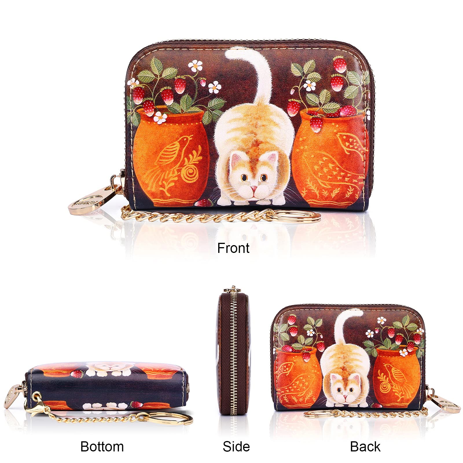 APHISON RFID Blocking Leather Wallet for Women - Slim Zipper Credit Card Holder with Keychain - Perfect for Travel, Work & Everyday Use