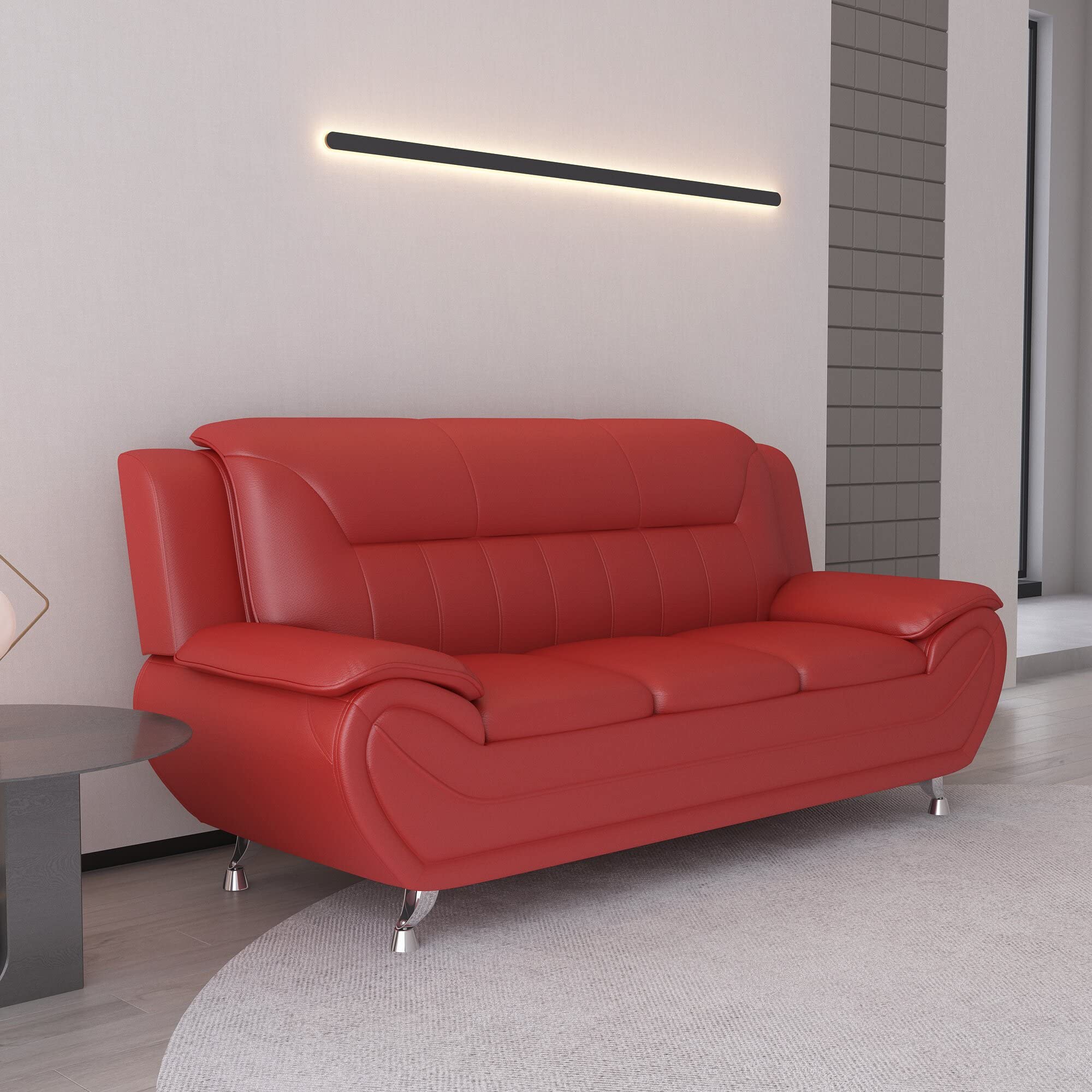 Michael Modern Faux Leather Upholstered Stainless Steel Legs Living Room Chair, Loveseat & Sofa Set in White Dove - Perfect for Contemporary Living Rooms, Offices and Lounge Areas