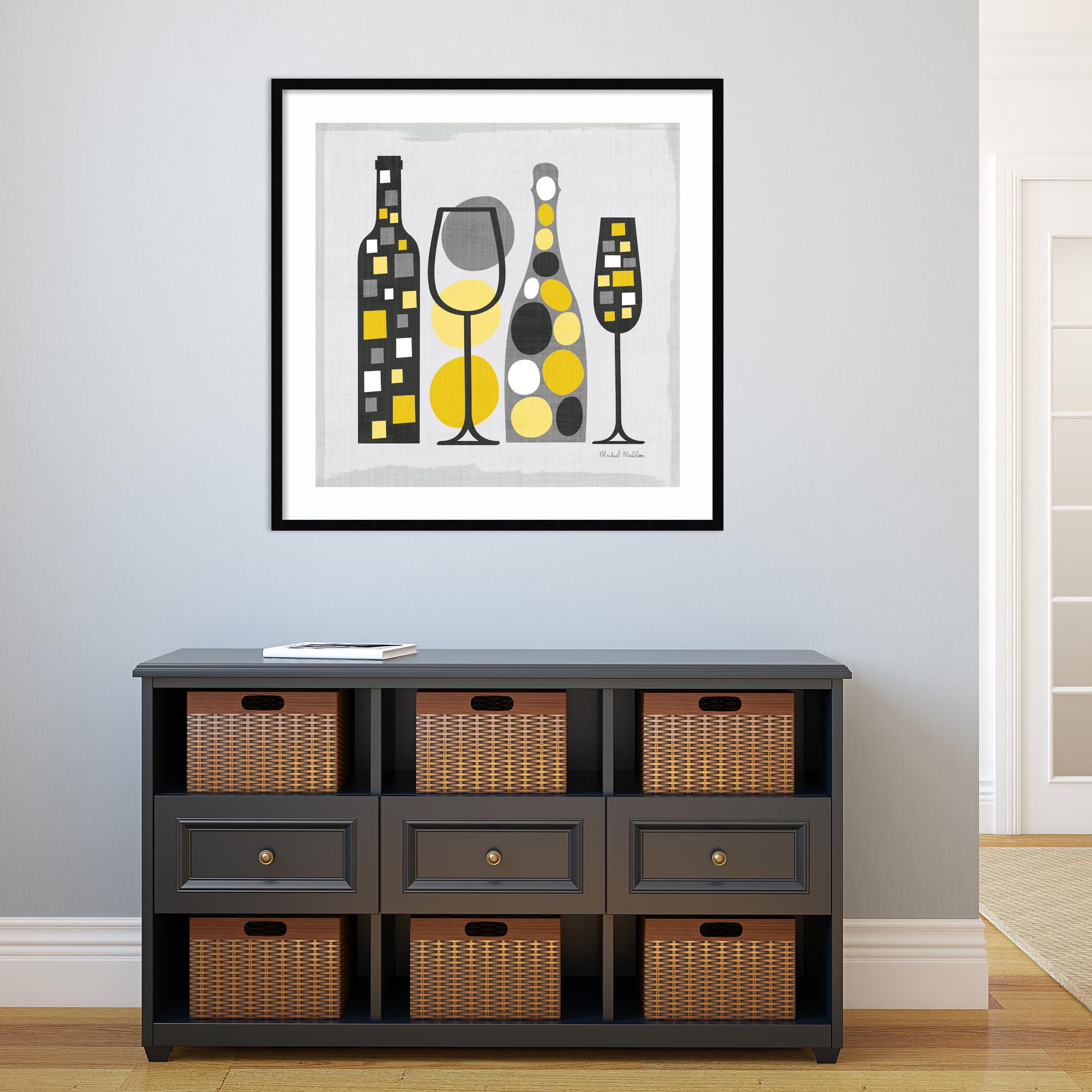 Amanti Art 33x33 Inch Framed Abstract Wall Art Print - Modern Square Kitchen Decor in Yellow by Michael Mullan | Contemporary Painting for Living Room, Bedroom & Office | Perfect for Home, Restaurant or Hotel Decoration