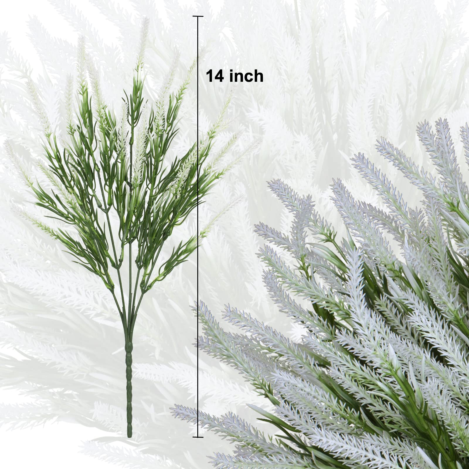 12 Bundles Artificial Lavender Flowers UV Resistant Fake Outdoor Plants - Faux Plastic Shrubs for Window Box, Garden, Porch Decor - Home Decoration (White) | Perfect for Patio, Wedding Centerpieces and DIY Landscaping Projects