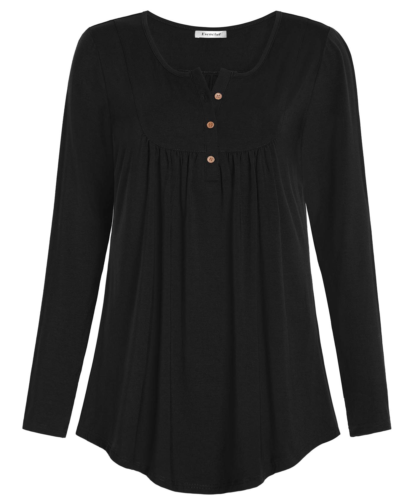 Esenchel Women's Long Sleeve Flowy Tunic Blouse Top for Leggings - Stylish Casual Wear for Work, Yoga & Everyday Outfits