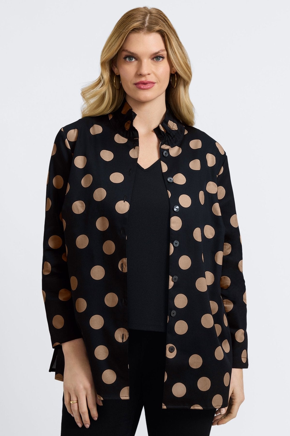 Carolina Plus Size Polka Dot Long Sleeve Shirt Jacket for Women | Stylish Button Down Blouse & Lightweight Outerwear | Perfect for Office, Date Night & Fall Layering