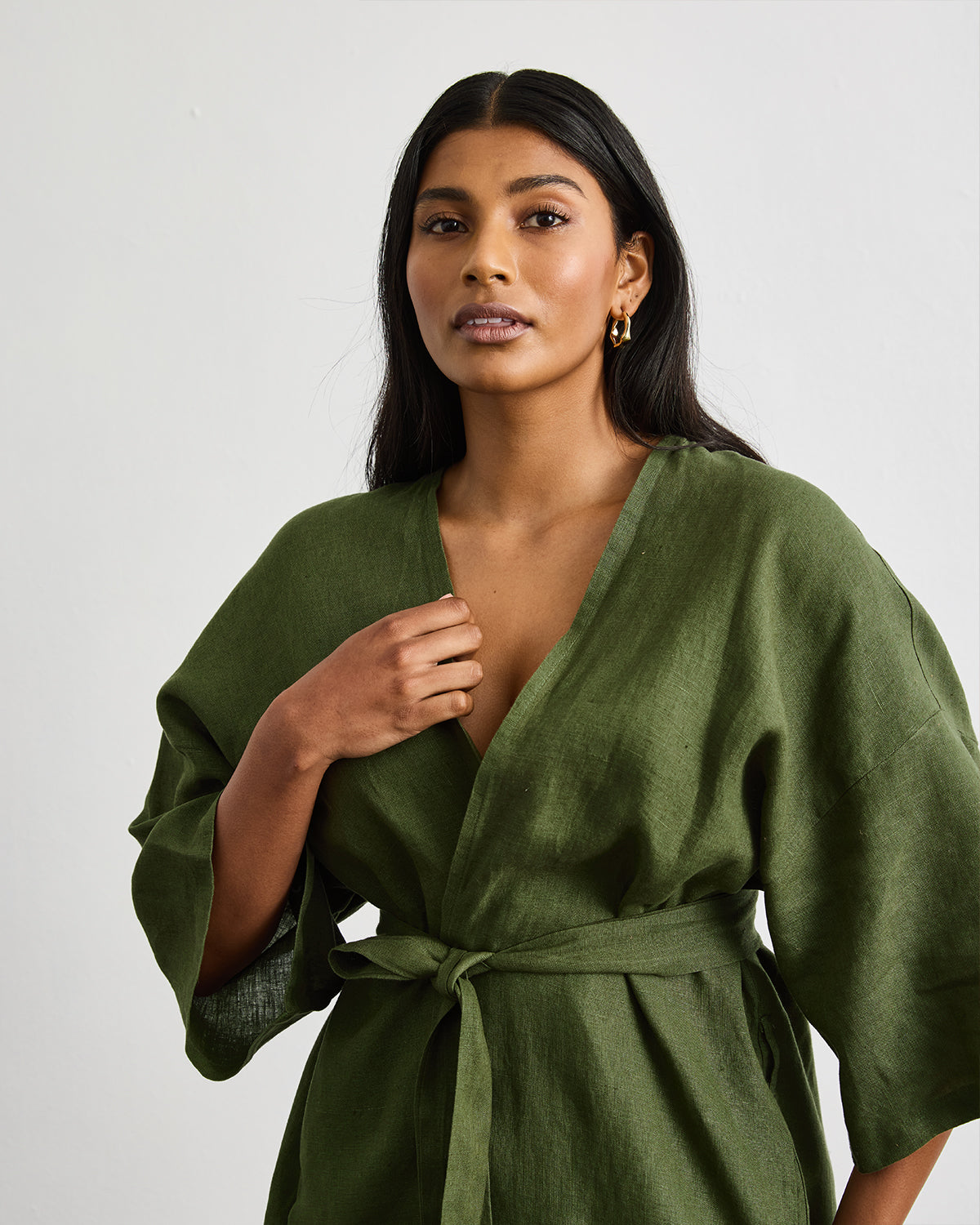 Olive Green Cabana Short Robe - Lightweight Summer Cover Up for Beach, Pool & Spa - Women's Casual Loungewear