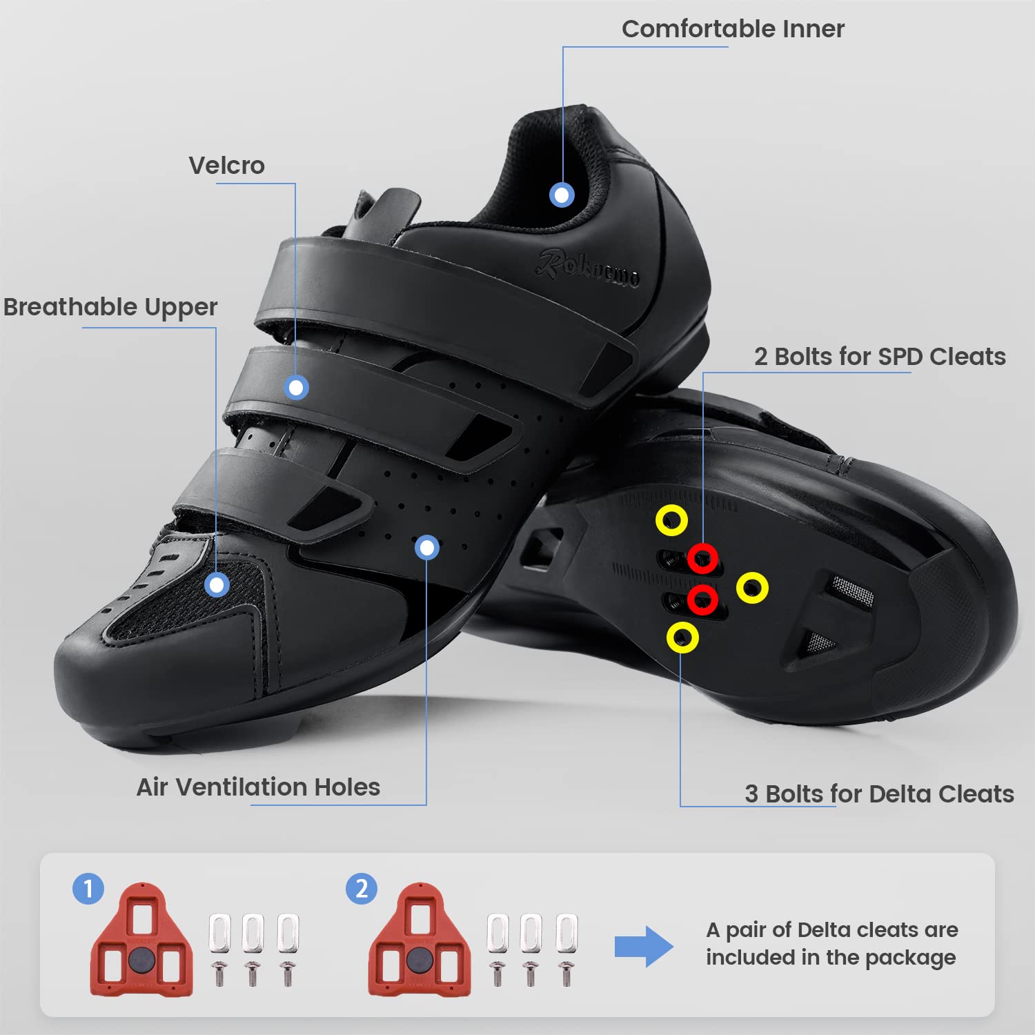 Men's & Women's SPD & Delta Compatible Cycling Shoes for Peloton & Road Bikes - Indoor/Outdoor Spin Bike Shoes with 3-Bolt Cleats - Perfect for Gym Workouts, Cycling Classes & Outdoor Rides