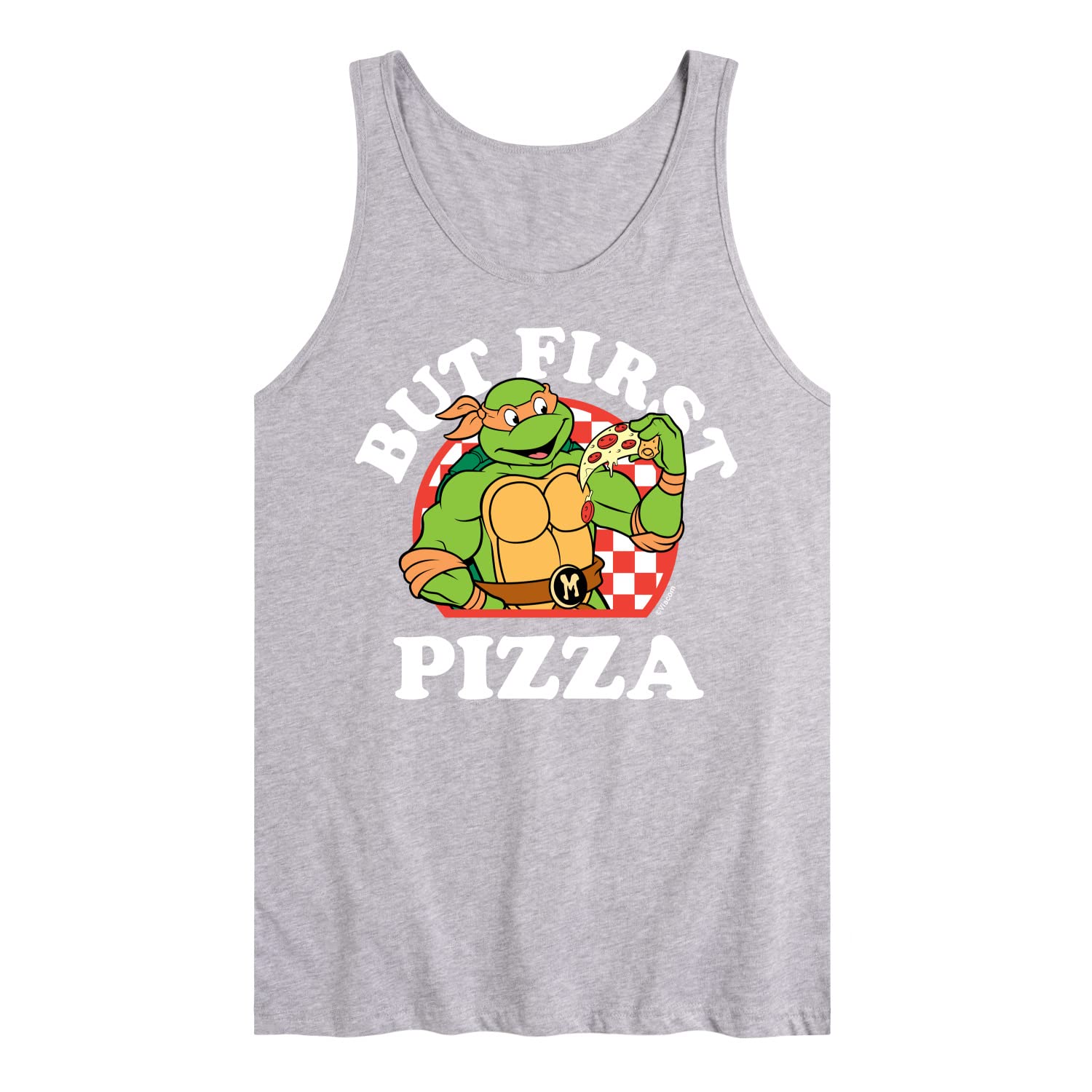 HYBRID APPAREL Teenage Mutant Ninja Turtles Men's Jersey Tank Top - But First Pizza Graphic Tee - Cool & Comfortable Muscle Shirt for TMNT Fans - Perfect for Gym, Summer Outfits & Casual Wear