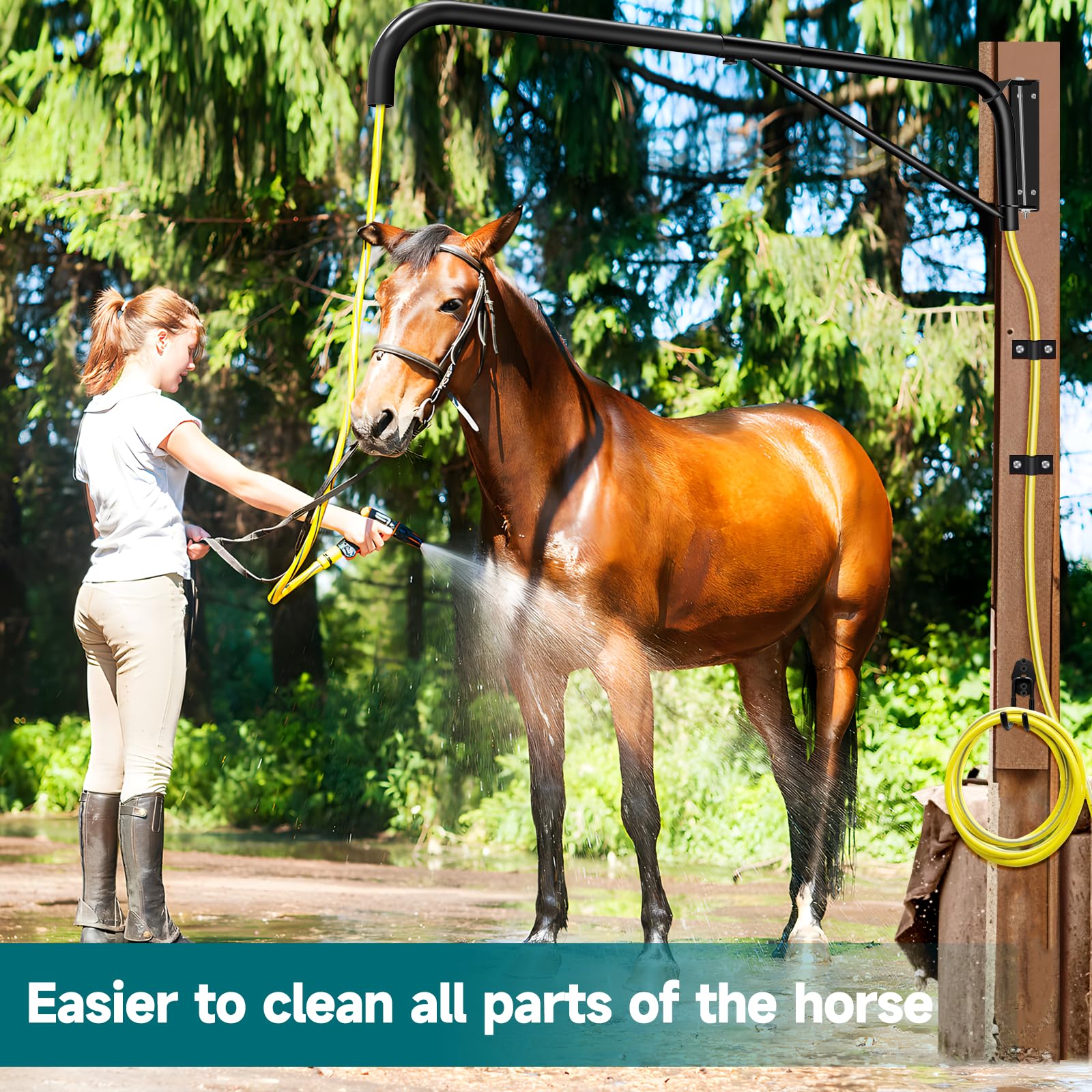 Horse Wash Hose Boom Arm - Wall Mount for Safe Washing | Fits Standard Garden Hose (Hose Not Included) - Perfect for Stable & Barn Cleaning