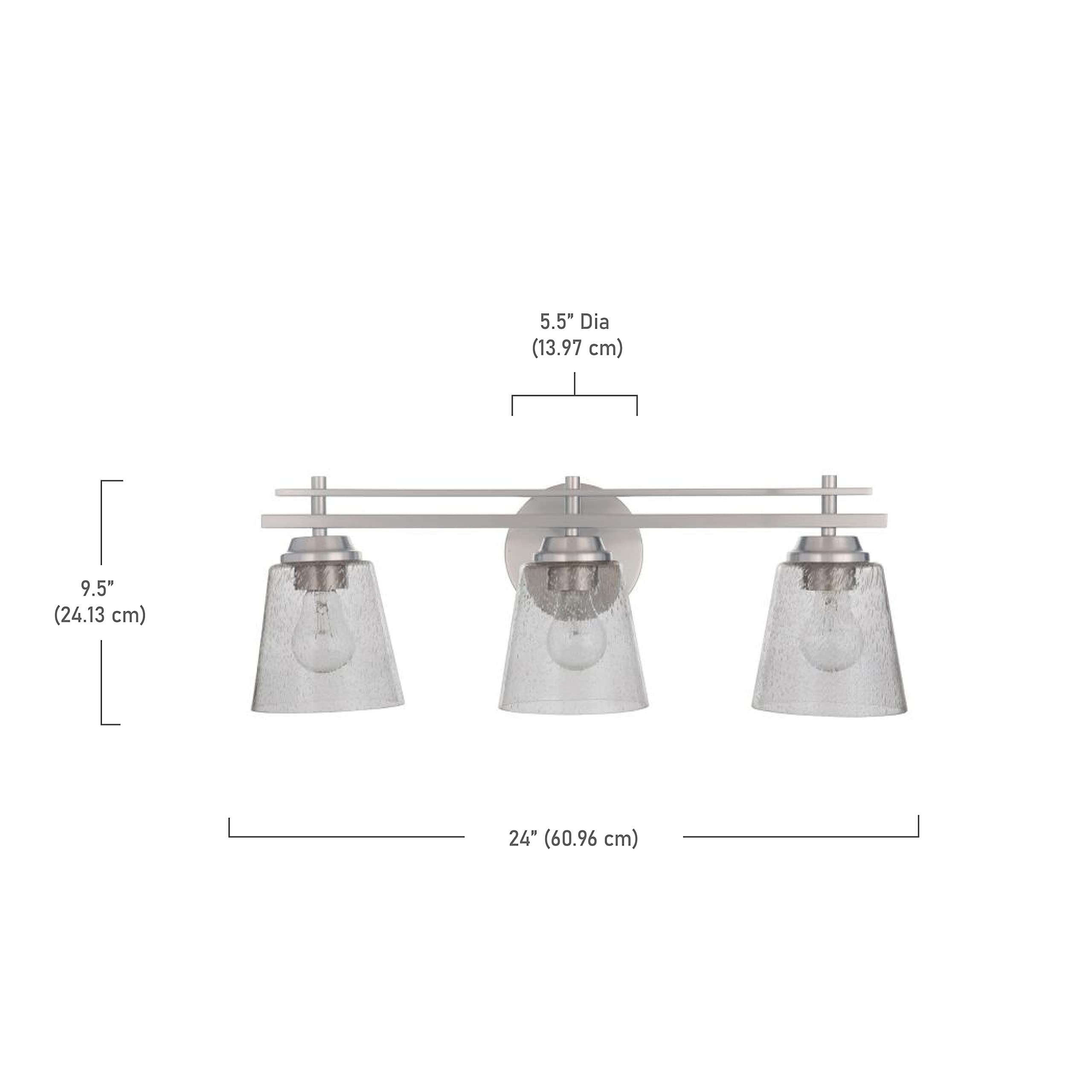 Craftmade 19624BNK3 Drake 3-Light Vanity Bath Lighting Fixture - Clear Seeded Glass, Brushed Polished Nickel Finish, 180W - Perfect for Bathroom Vanity, Powder Room & Dressing Area Lighting