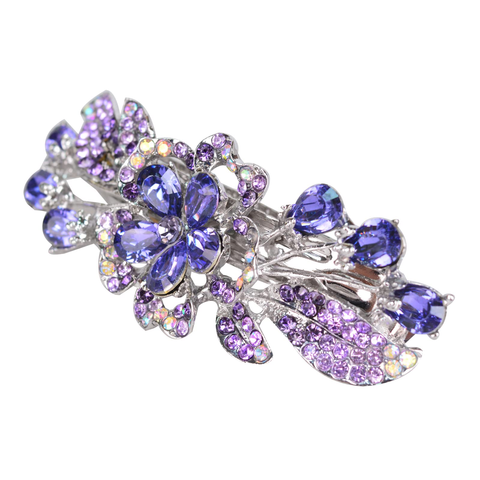 Luxury Rhinestone Flower Hair Barrette - Elegant Purple Hair Clip for Women & Girls | Perfect for Weddings, Parties & Special Occasions