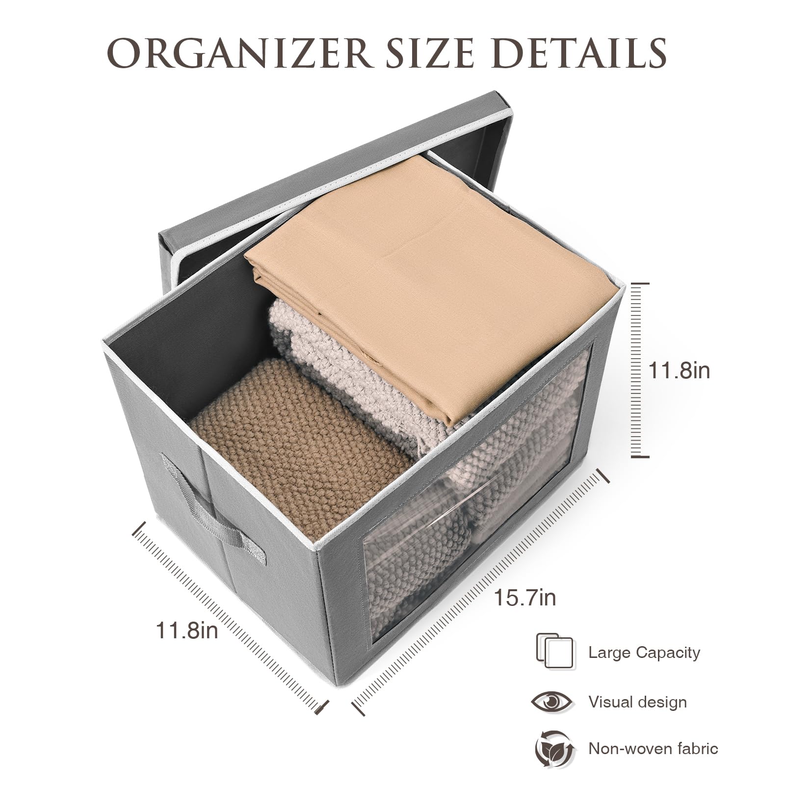 Foldable Storage Bins with Lids - 4 Pack Collapsible Closet Organizer Bins for Bedroom, Living Room & Kids Room - Space Saving Storage Boxes for Home Organization & Seasonal Clothes Storage