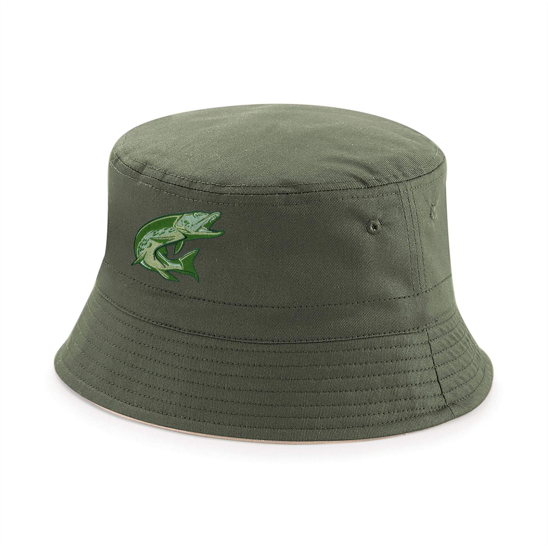 **Men's Fishing Bucket Hat - Embroidered Fish Pike Design - UV Protection & Breathable for Outdoor Fishing, Hiking, and Camping**