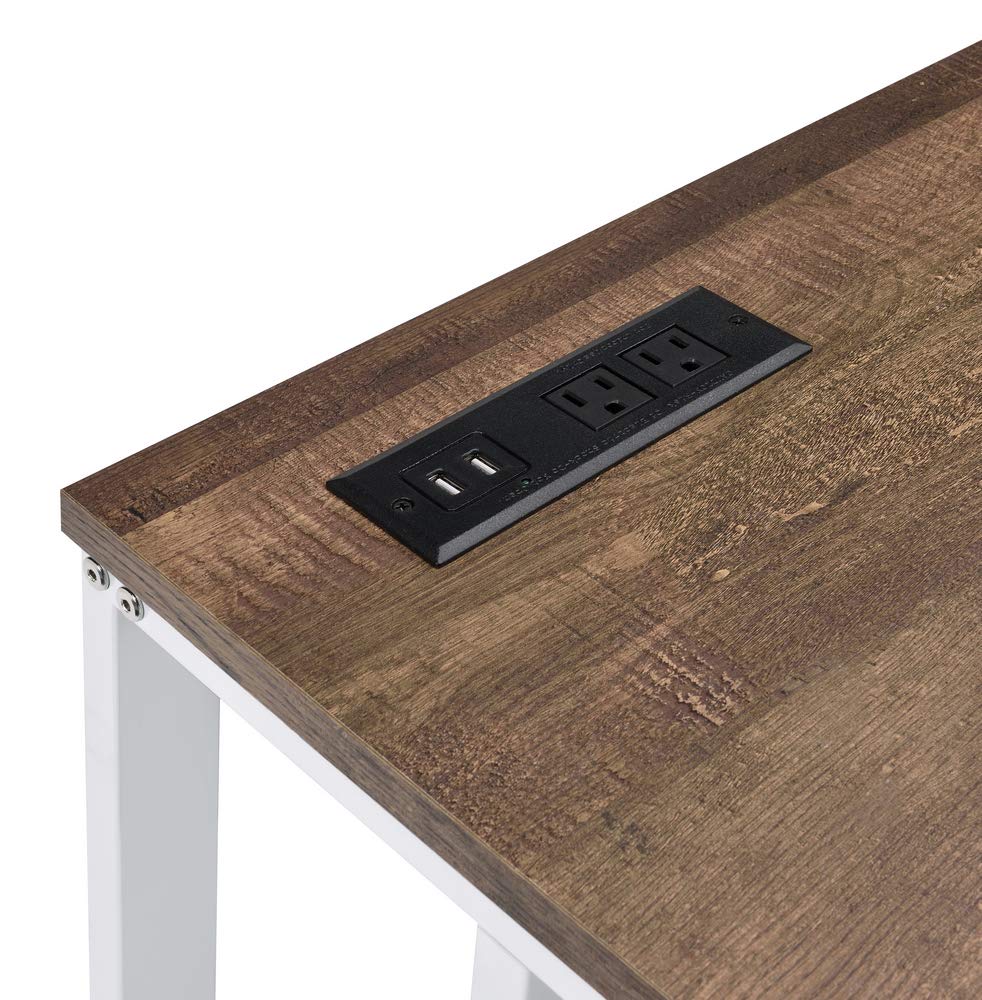 Acme Tyrese Walnut & White Wooden Rectangle Writing Desk with USB Port - Perfect for Home Office, Study & Workspace Organization