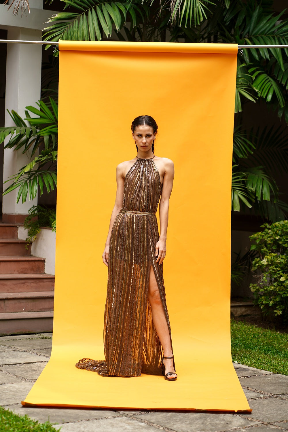 Elegant Halter Neck African Baroque Hand Embroidered Maxi Dress for Women | Perfect for Weddings, Parties & Special Occasions